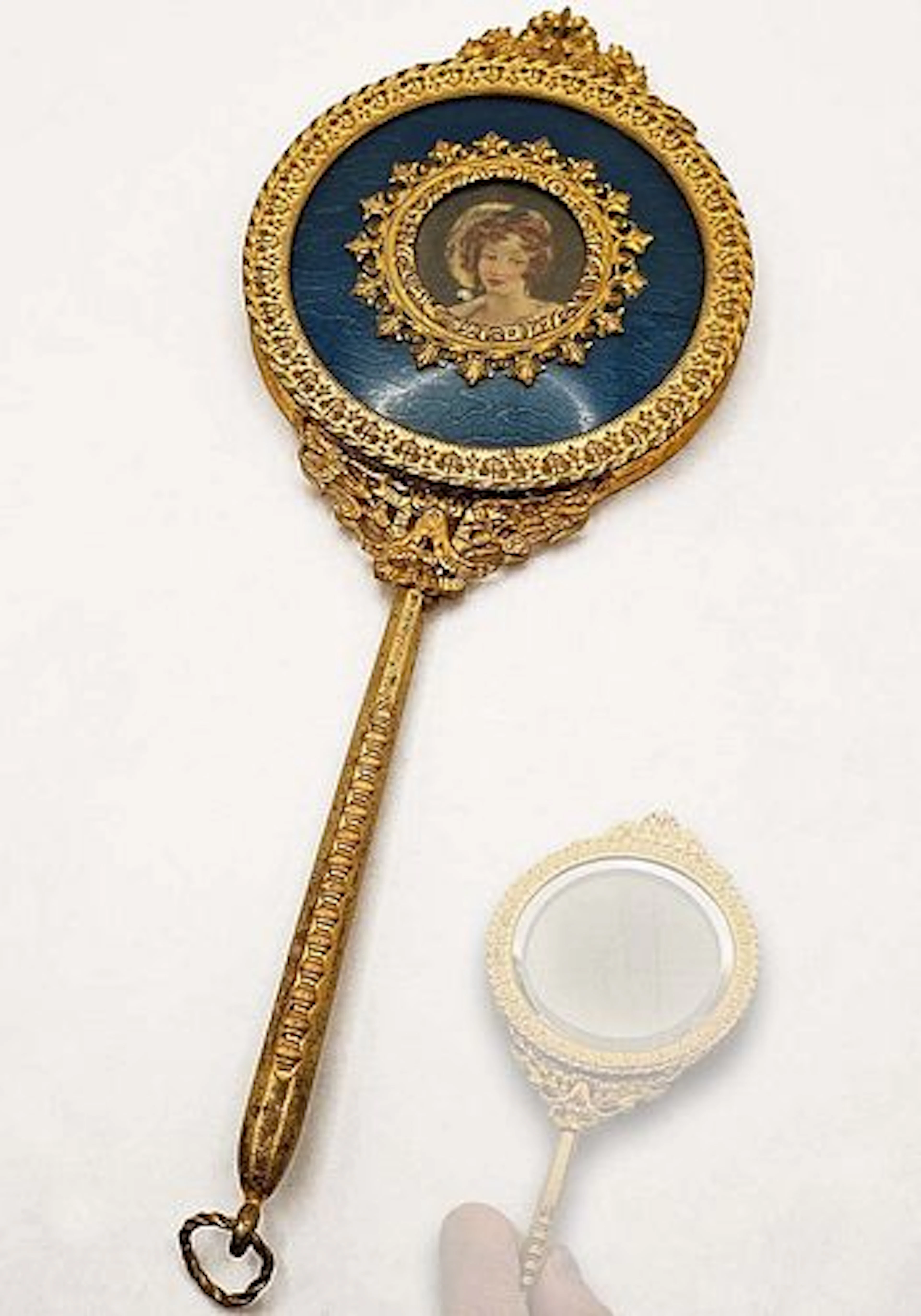 19th C. French Enamel & Bronze Mirror