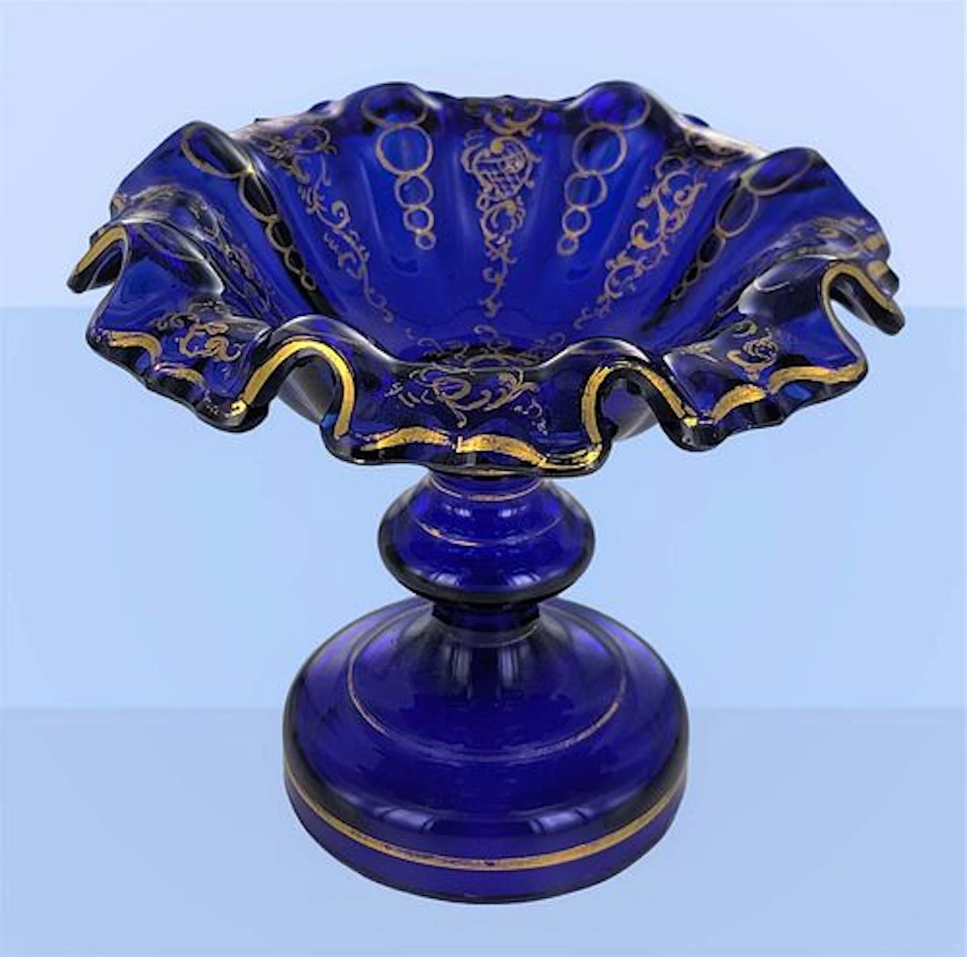 19 C. Bohemian Cobalt Blue Gilt Compote