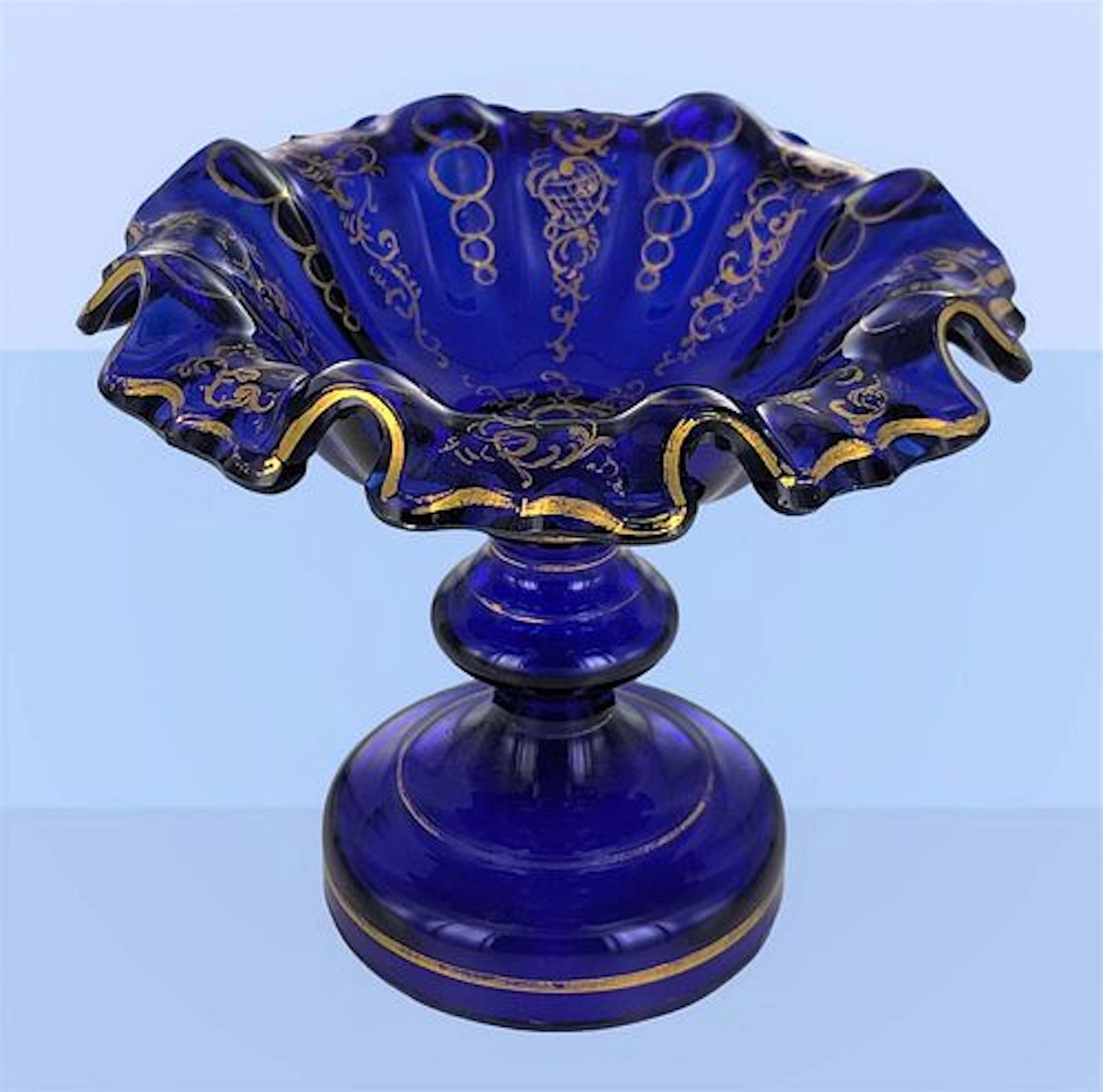 19 C. Bohemian Cobalt Blue Gilt Compote