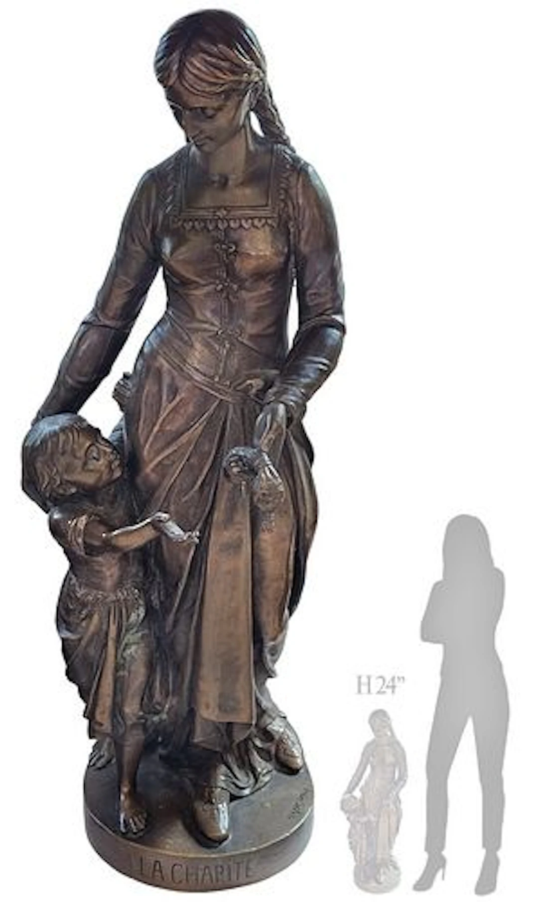 Bronze Sculpture Statue La Charite By Bruchon, Circa 1870