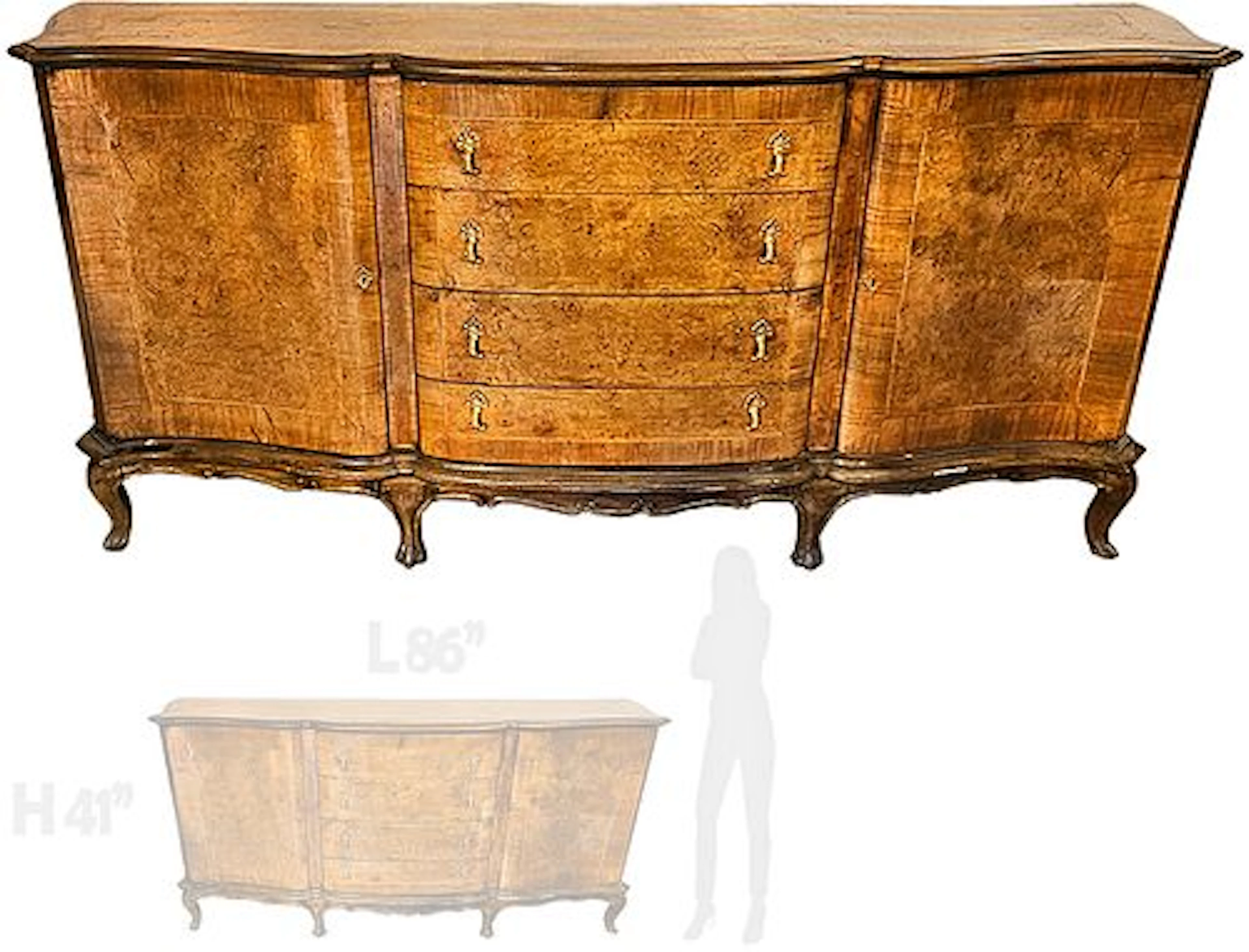 Early 20th C. Large French Walnut Wood & Wood Inlay