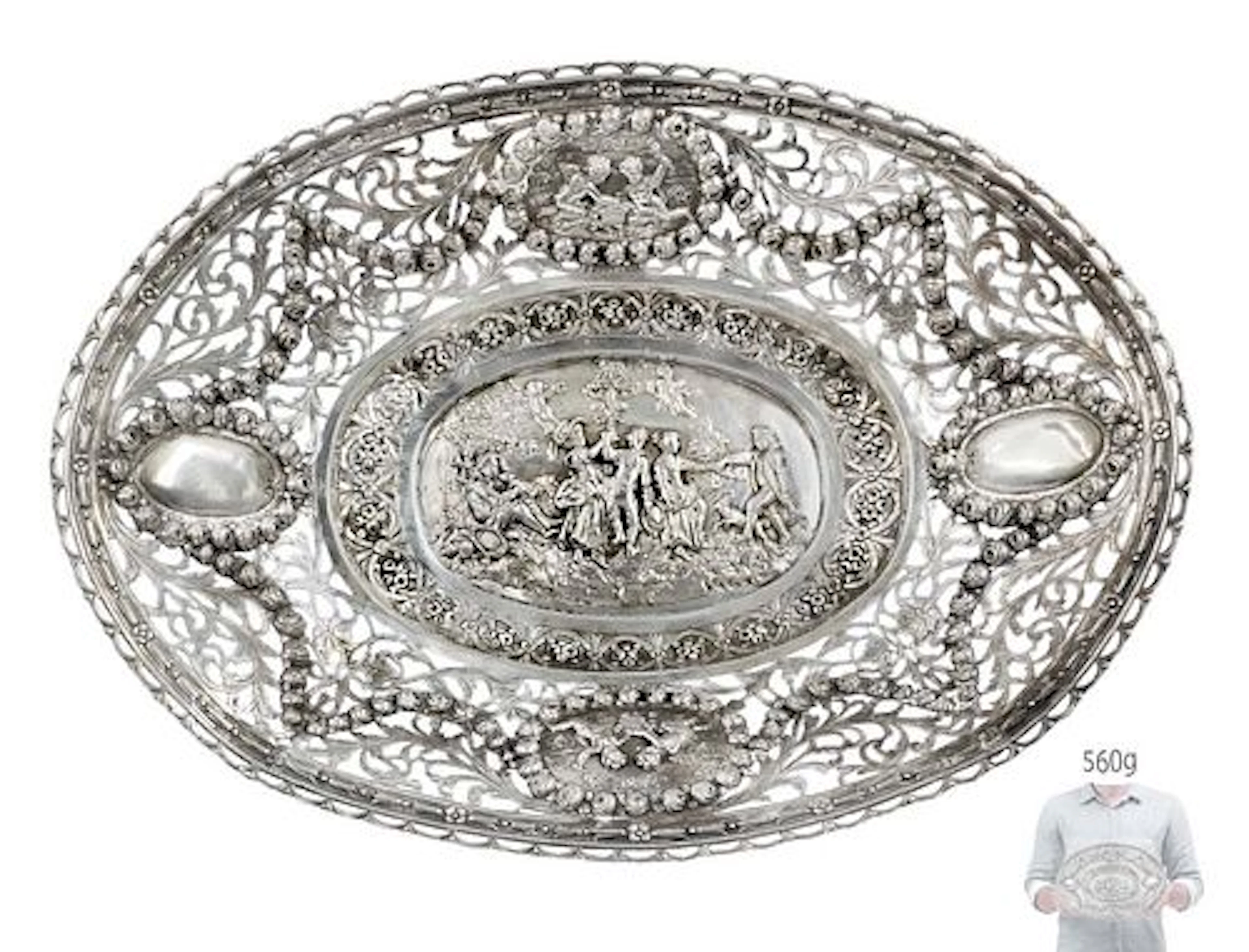 19th C. German .800 Silver(560g) Basket / Centerpiece, Crown Hallmark