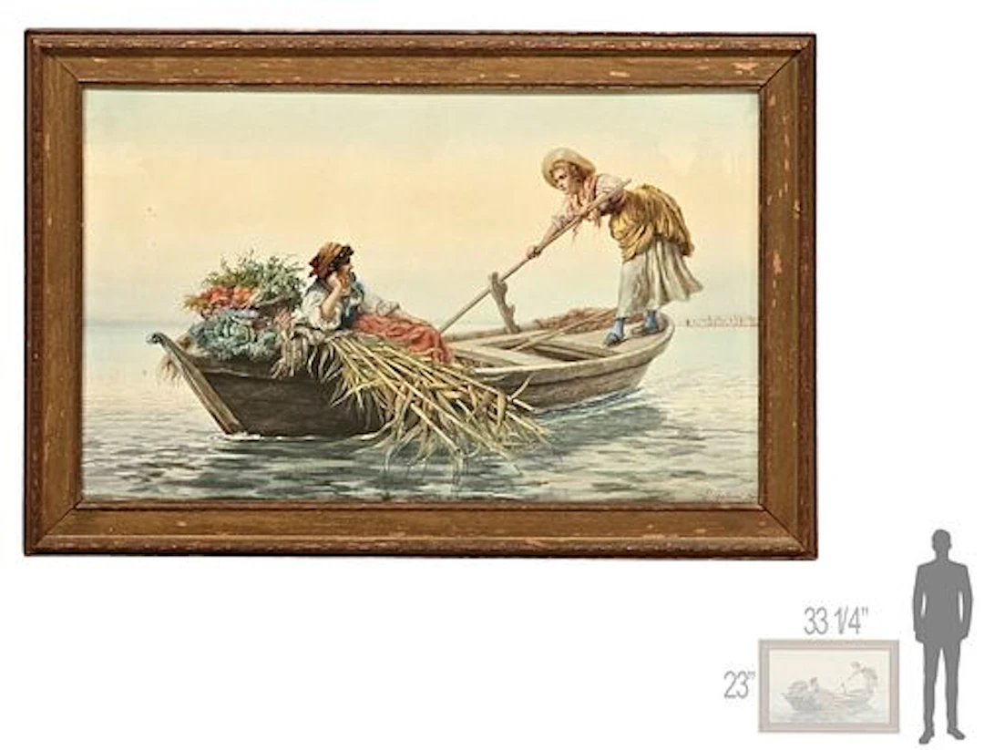 19th C. Italian (1856-1926) Pietro Garbini Watercolor Painting 'The