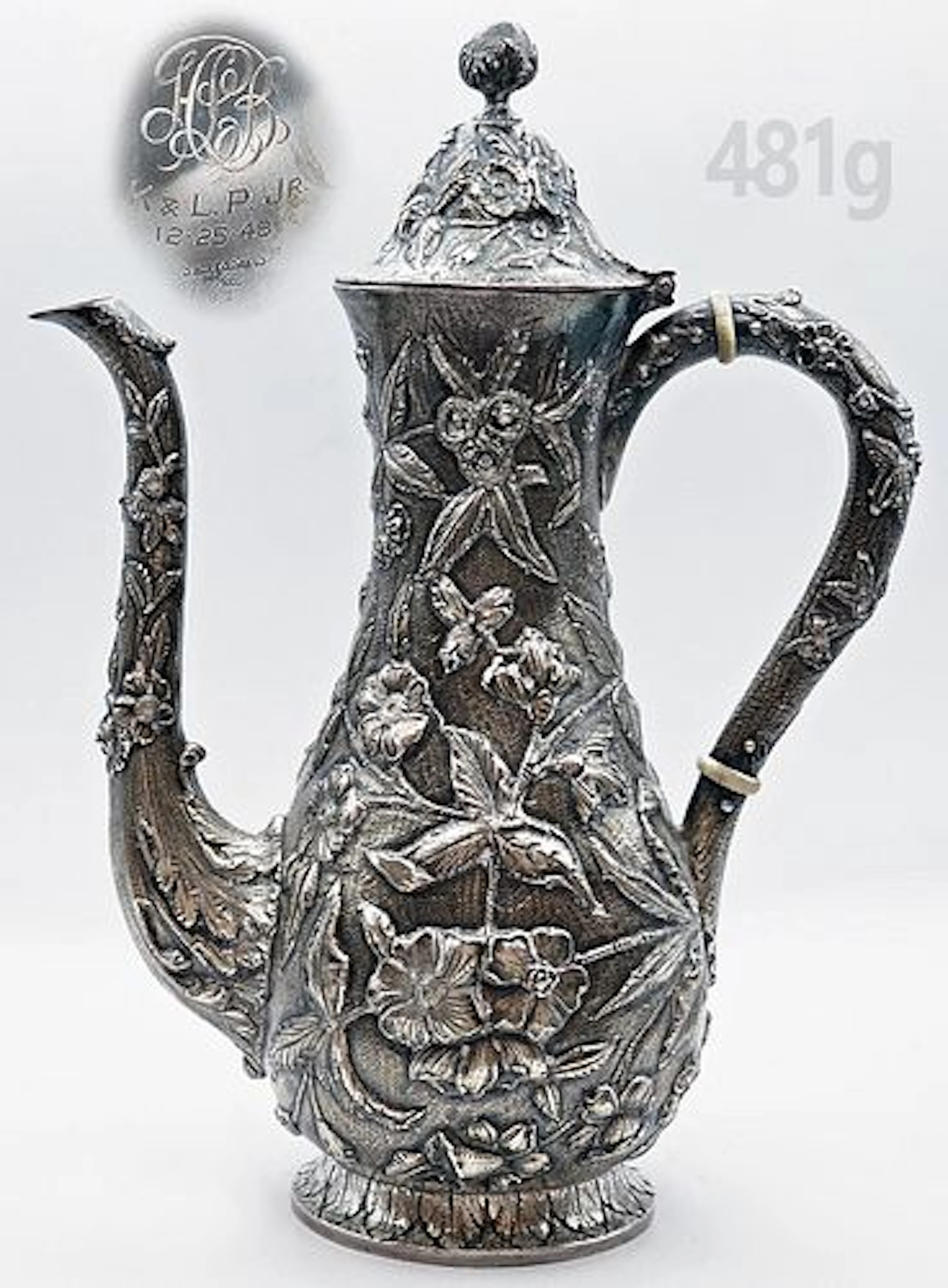 19th C. 82 Silver (481g) Samuel Kirk & Son Coffee Pot