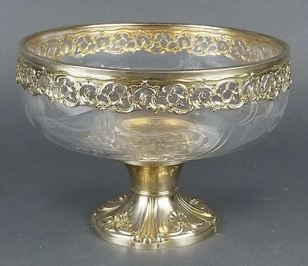19th C. German Silver and Crystal Centerpiece