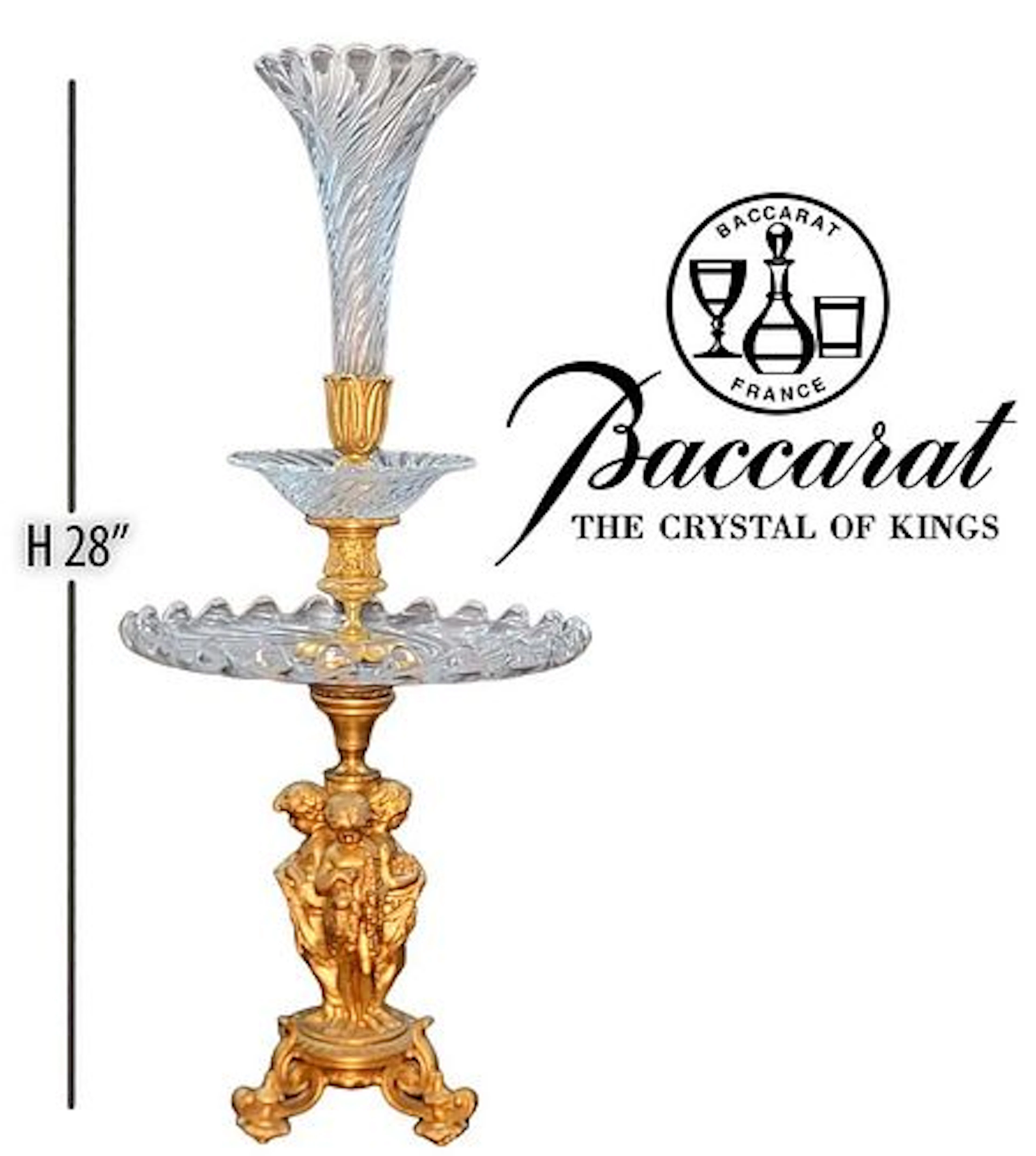 Large 19th C. Figural Bronze With Baccarat Crystal Centerpiece