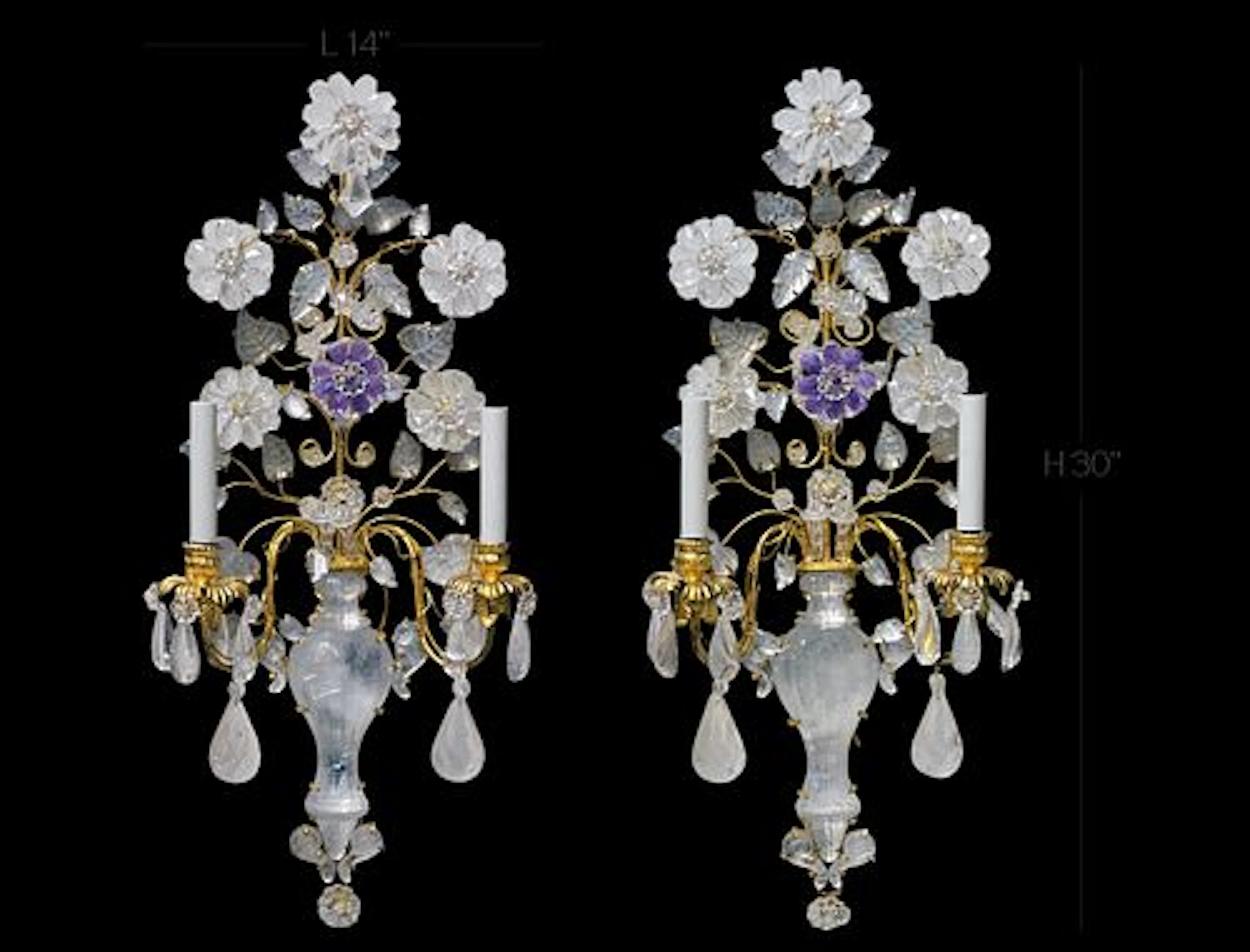 Pair Of Large Maison Bagues Style Rock Crystal Gilt Sconces