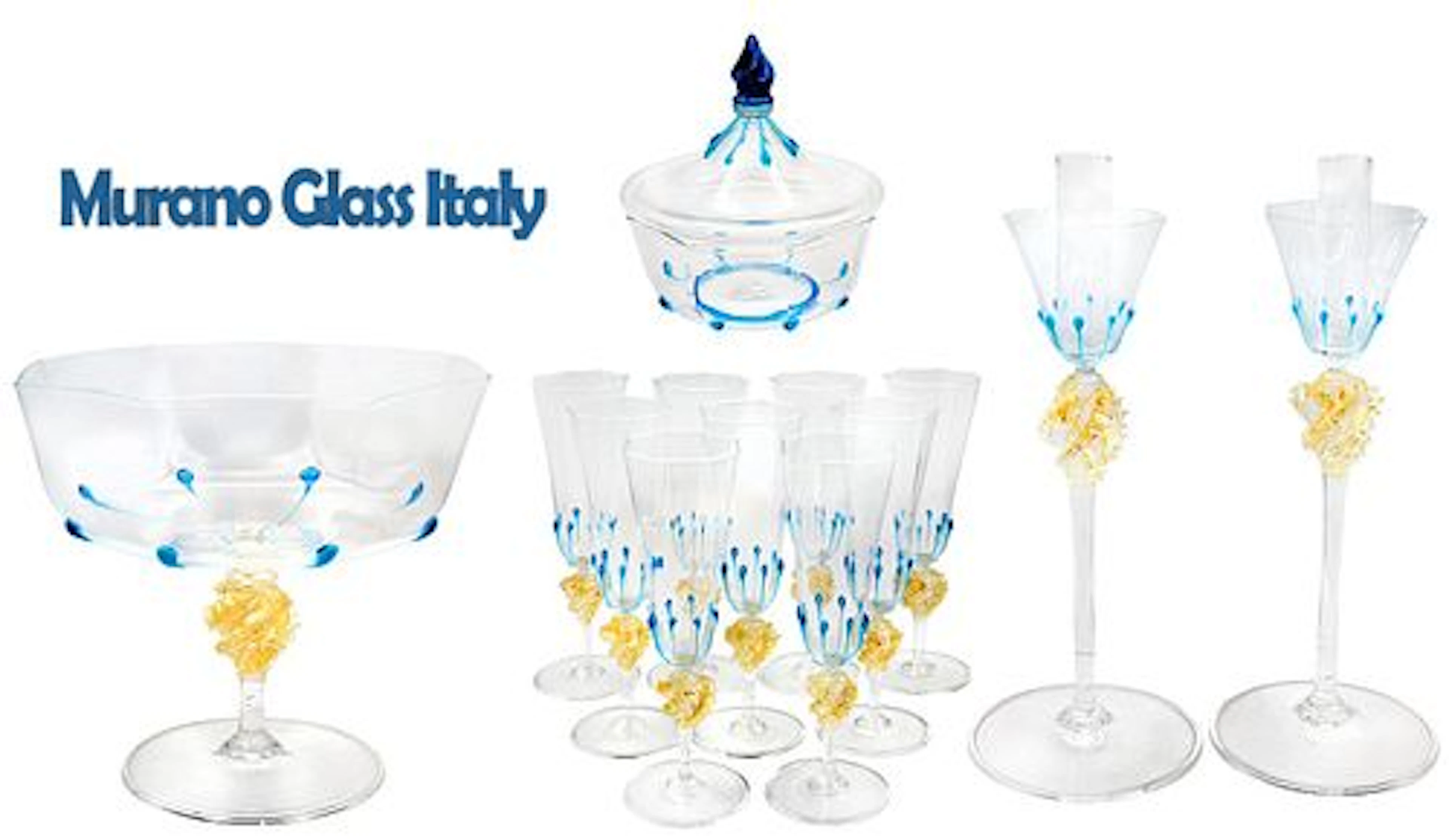 Lot Of (13Pieces) Venetian Murano Stemware