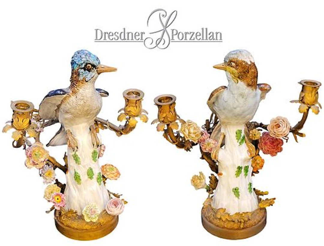 Pair Of 19th C. Candelabra Mounted Bronze Flower