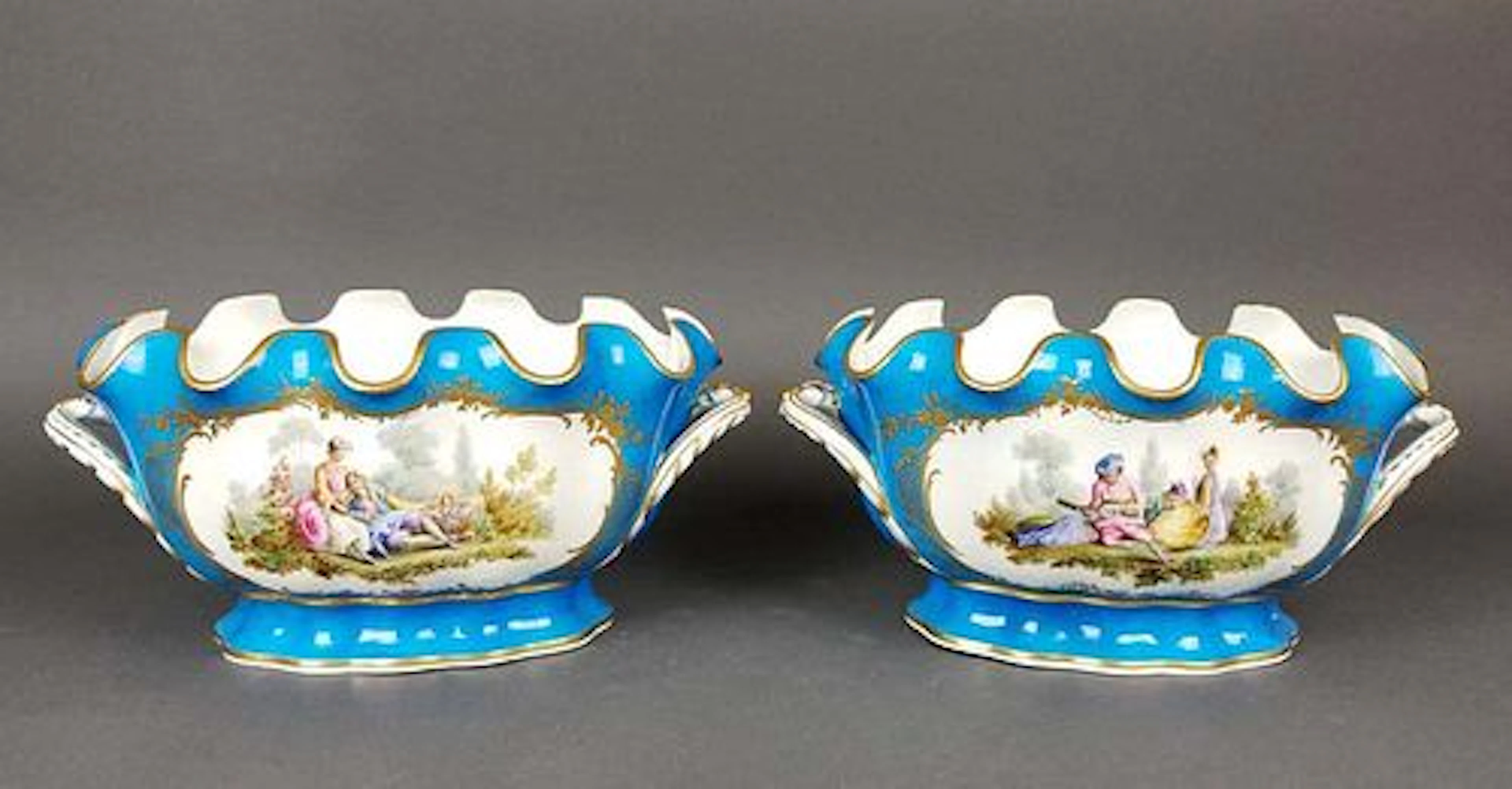 19th C. Pair of Sevres French Porcelain Monteith Bowls