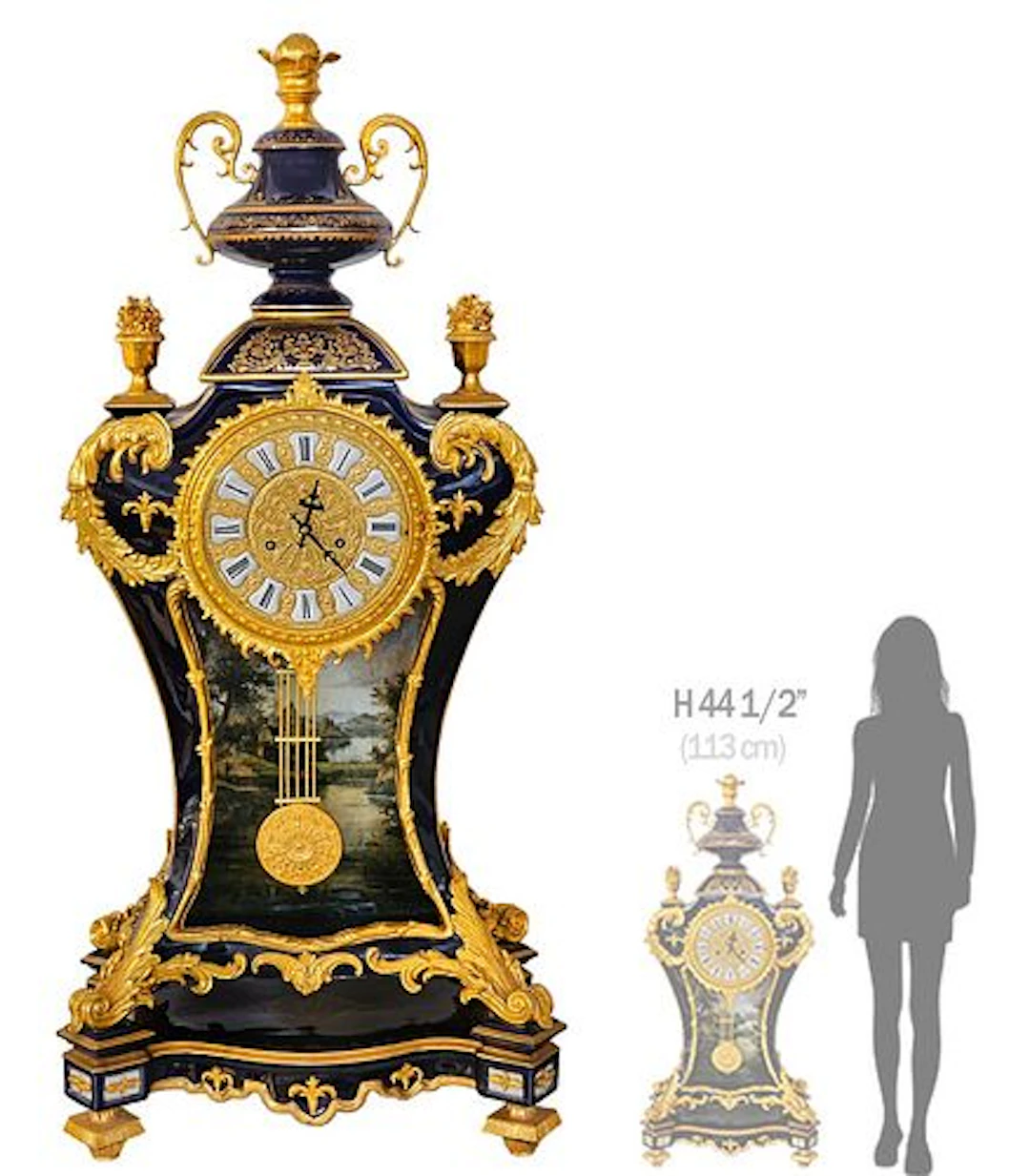 Monumental French Napoleon III Cobalt Porcelain Bronze Mounted Clock