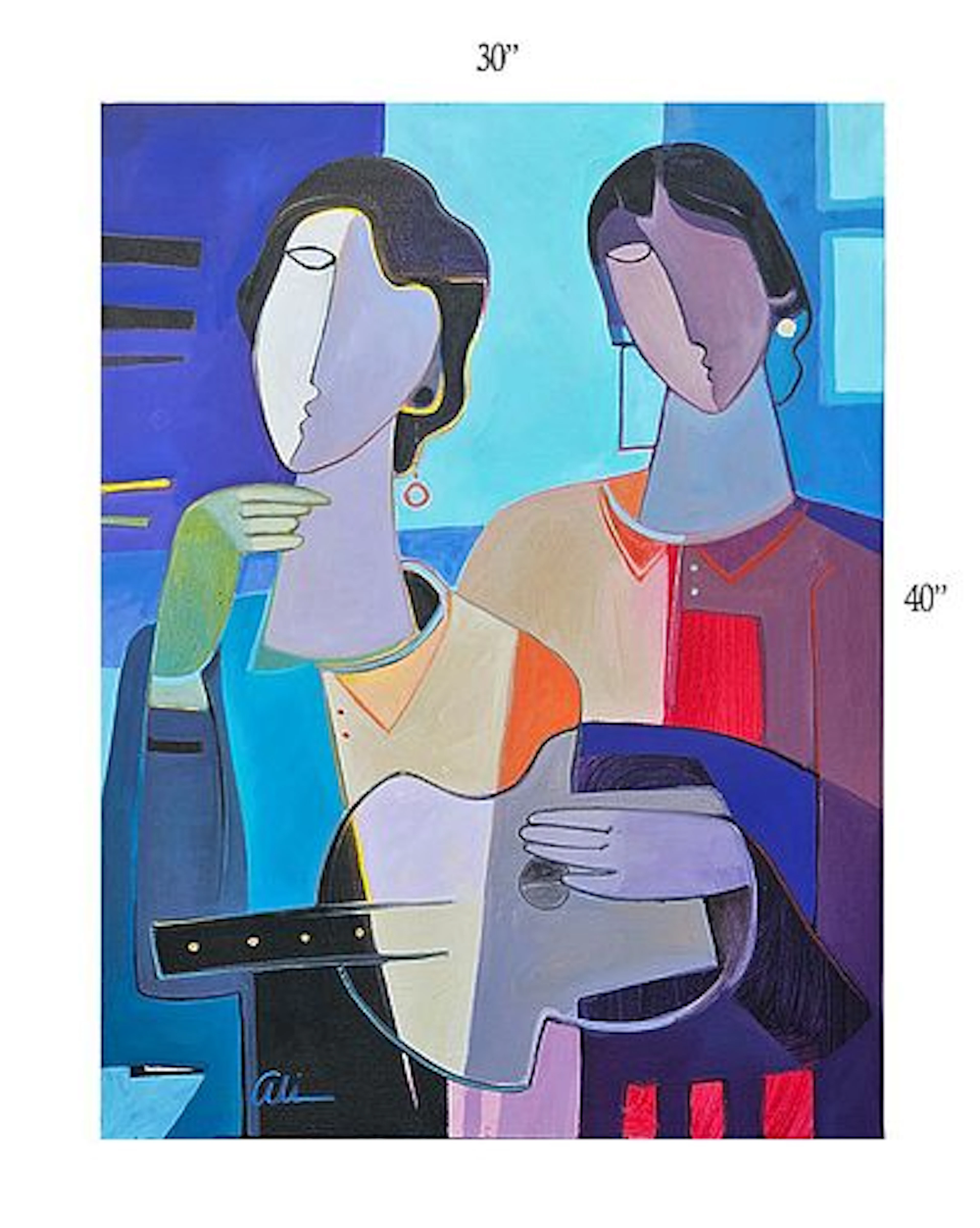 Blue Harmony, Blue Forms' Acrylic On Canvas Painting, Signed