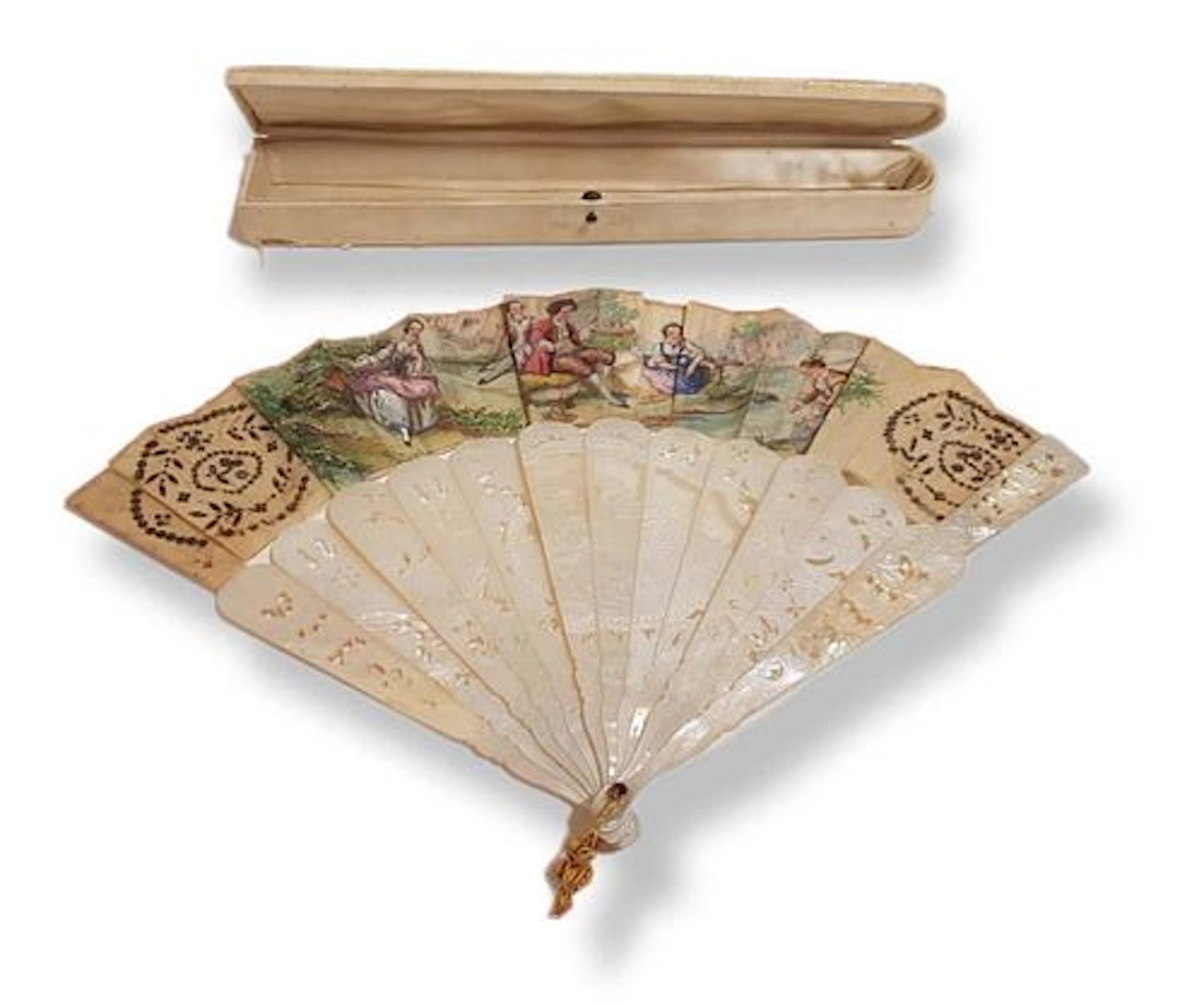 Folding Fan European 19 Century Hand Fan With Original Box Victorian