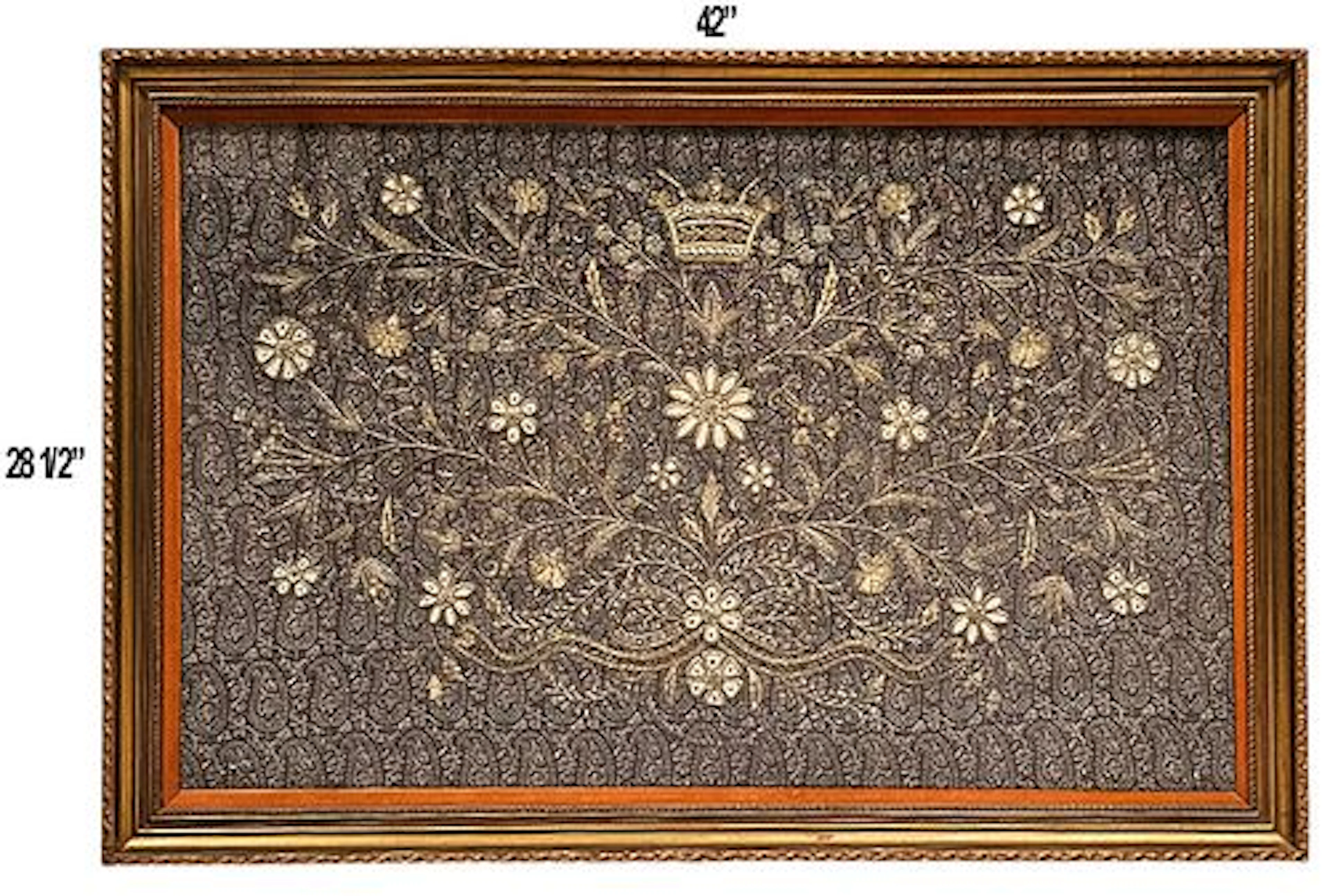19th C. Persian, Qajar Silver Embroidery "Sermeh Doozi" On 'Termeh' Fabric