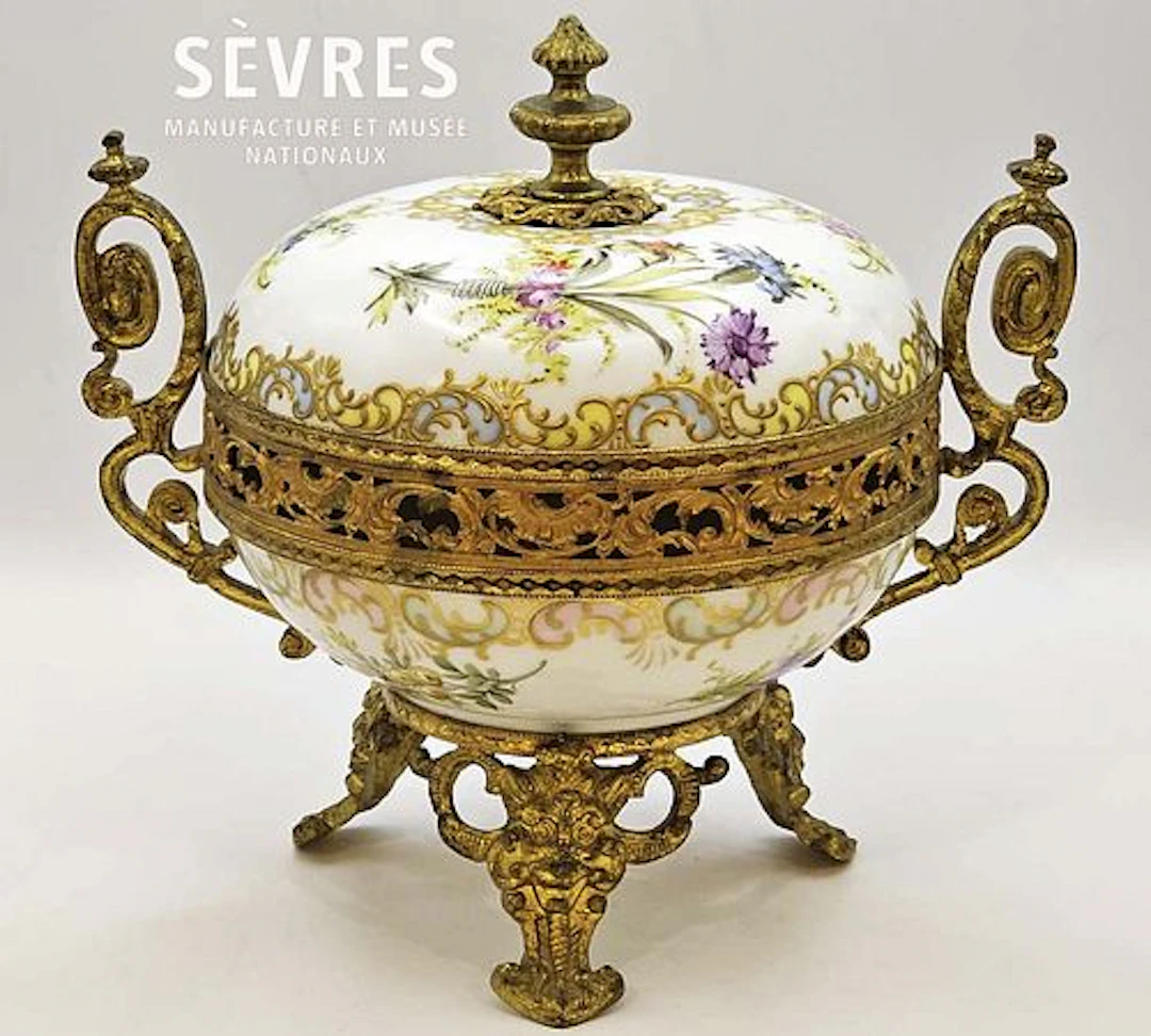 19th C. Sevres French Porcelain & Bronze Centerpiece