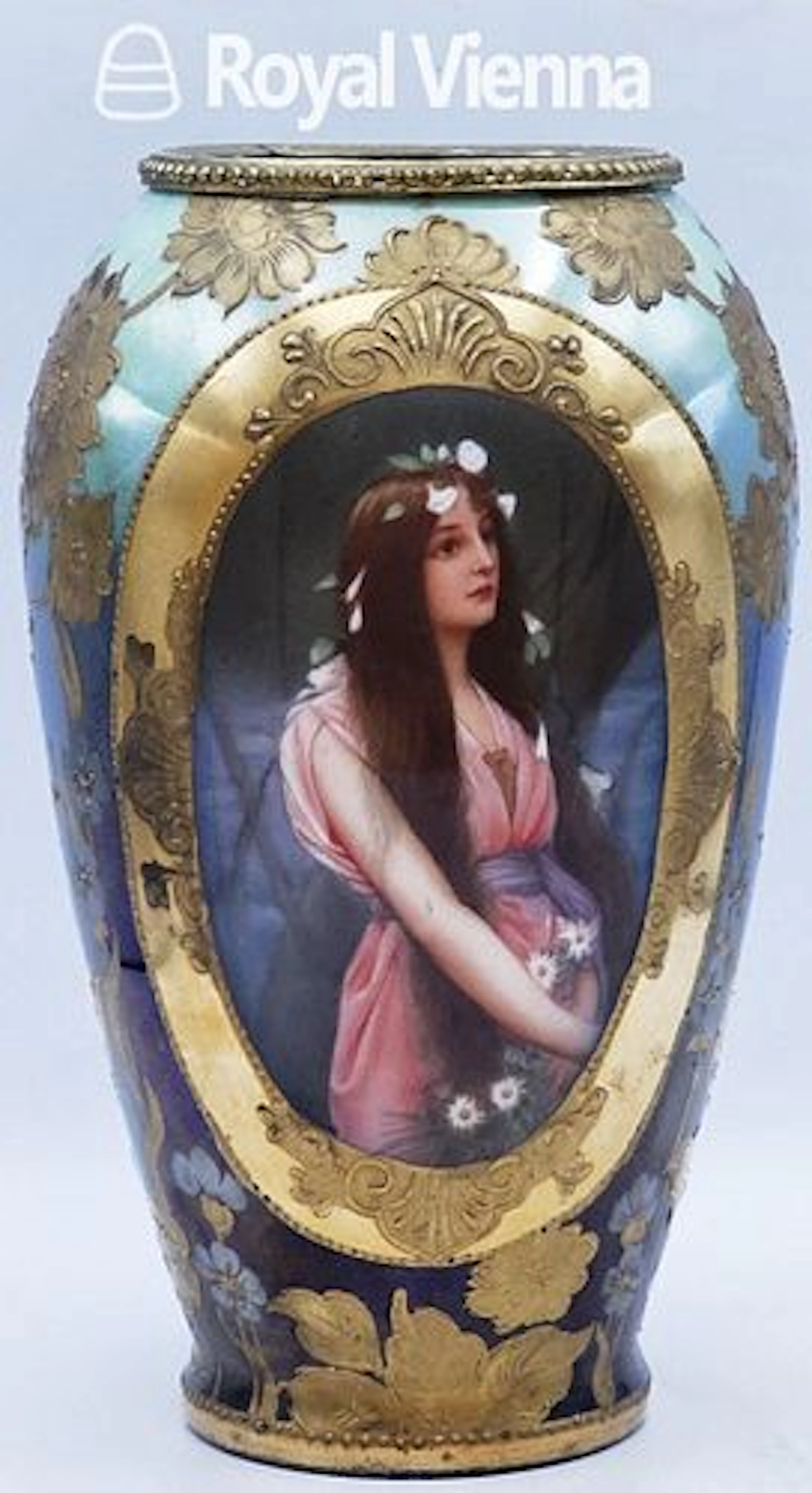 19th C. Royal Vienna Bronze Mounted Vase, Signed