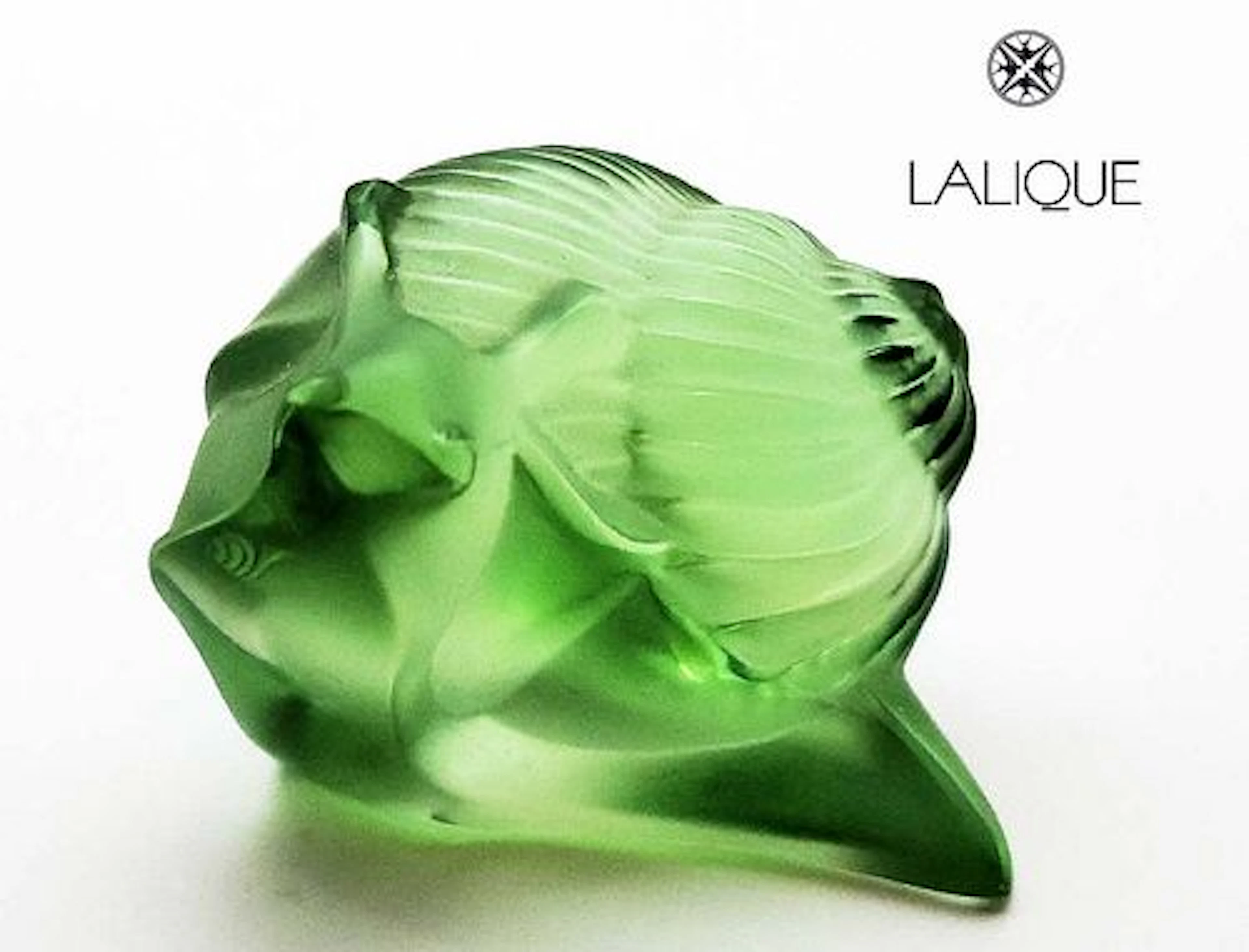 Lalique France, Helix Green Crystal Snail Figurine
