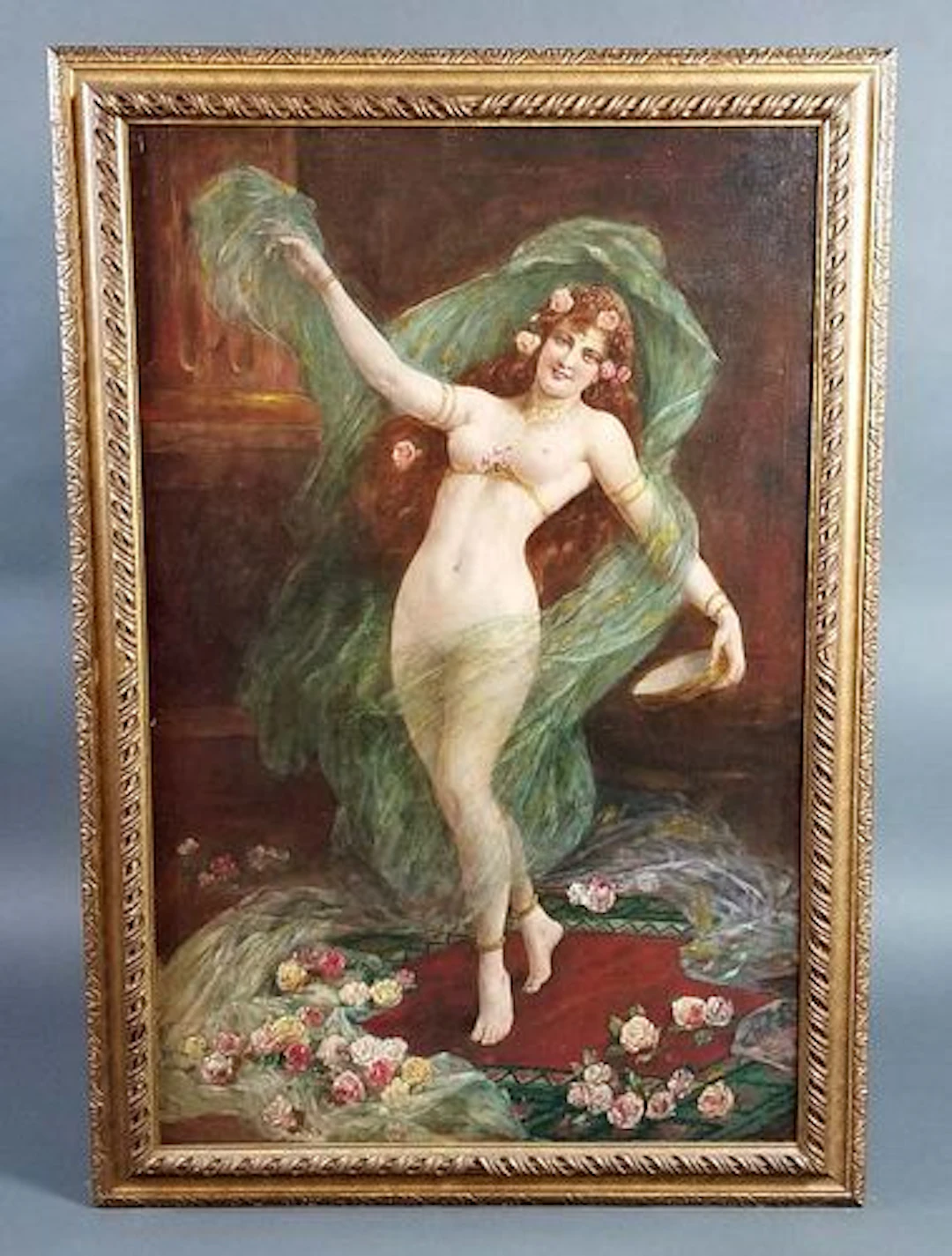19th C. Orientalist Painting of Nude Maiden Signed