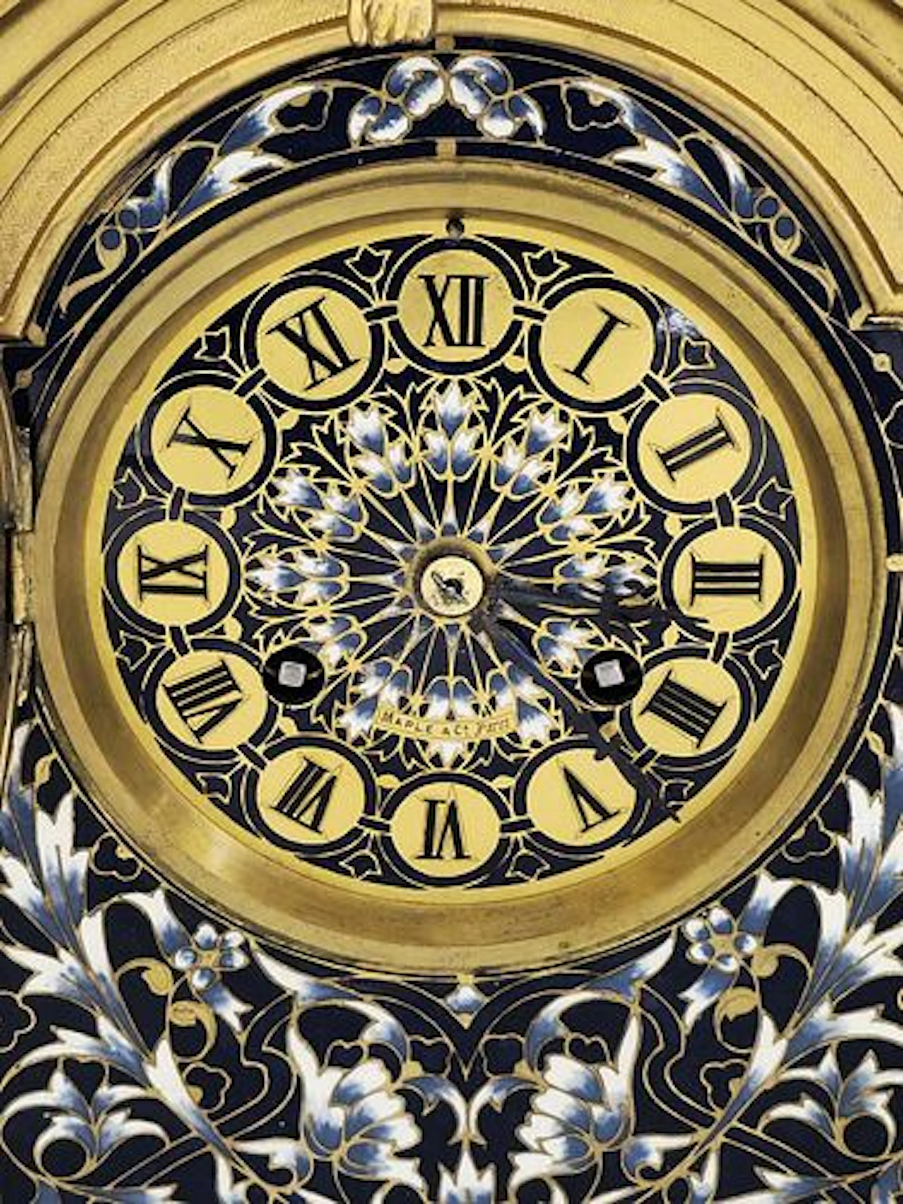 19th C. French Gilt Bronze, Enamel Champleve (Maple & Co. Paris) Clockset