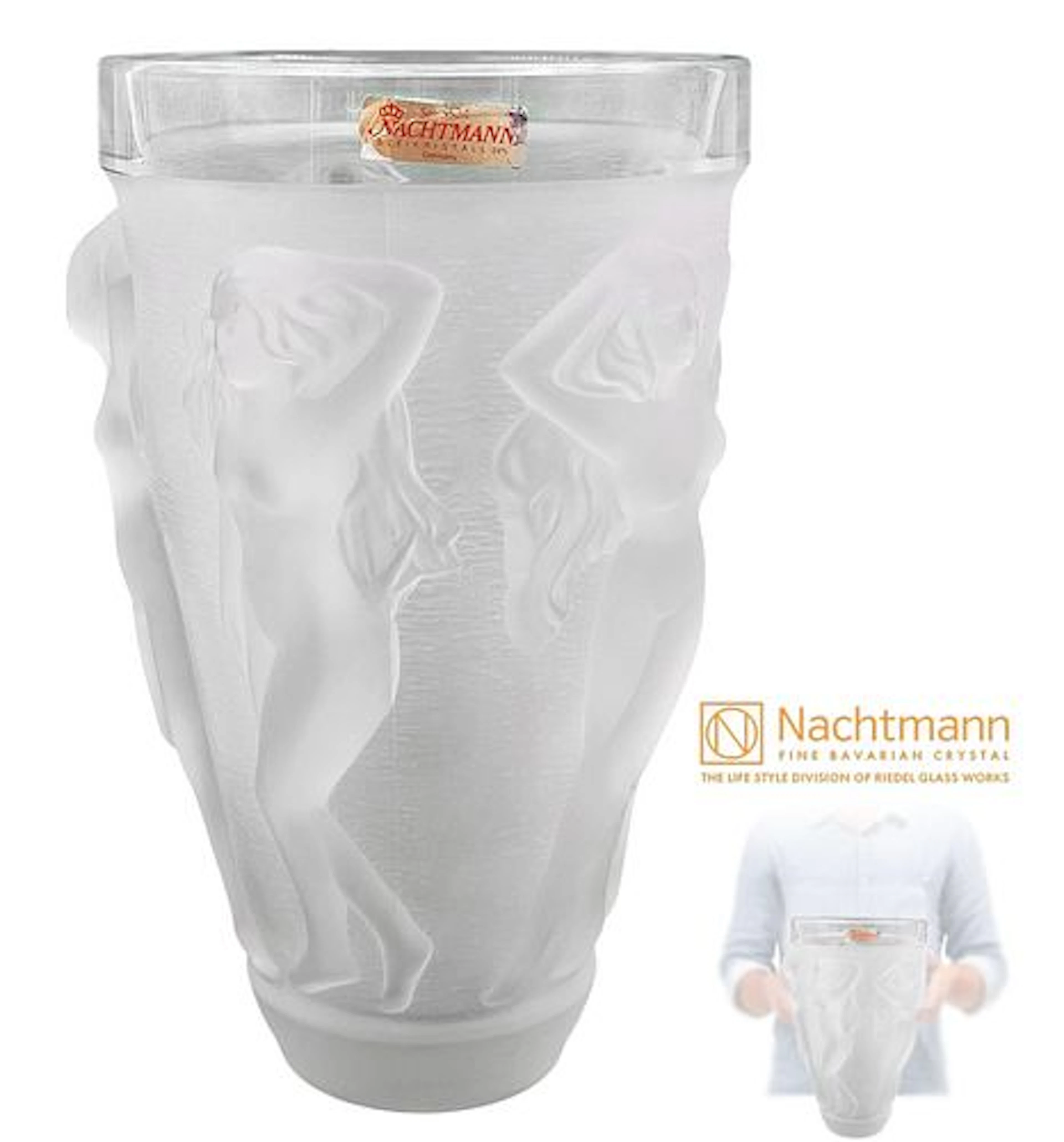 Large & Heavy German Nymphs Nachtmann Frosted Crystal Vase