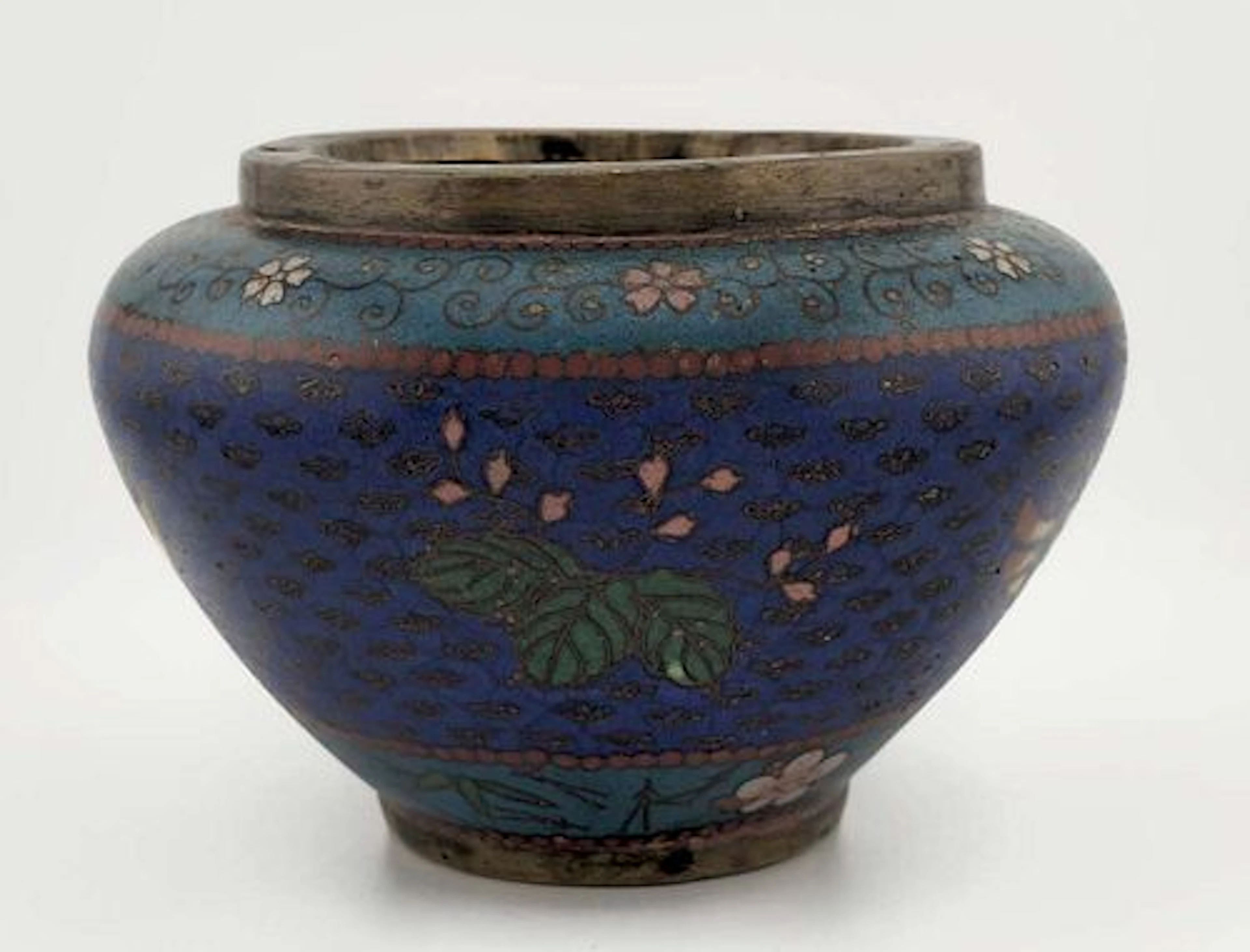 Late 19th C. Chinese Cloisonne Bowl Featuring Cobalt Blue Enamel Body