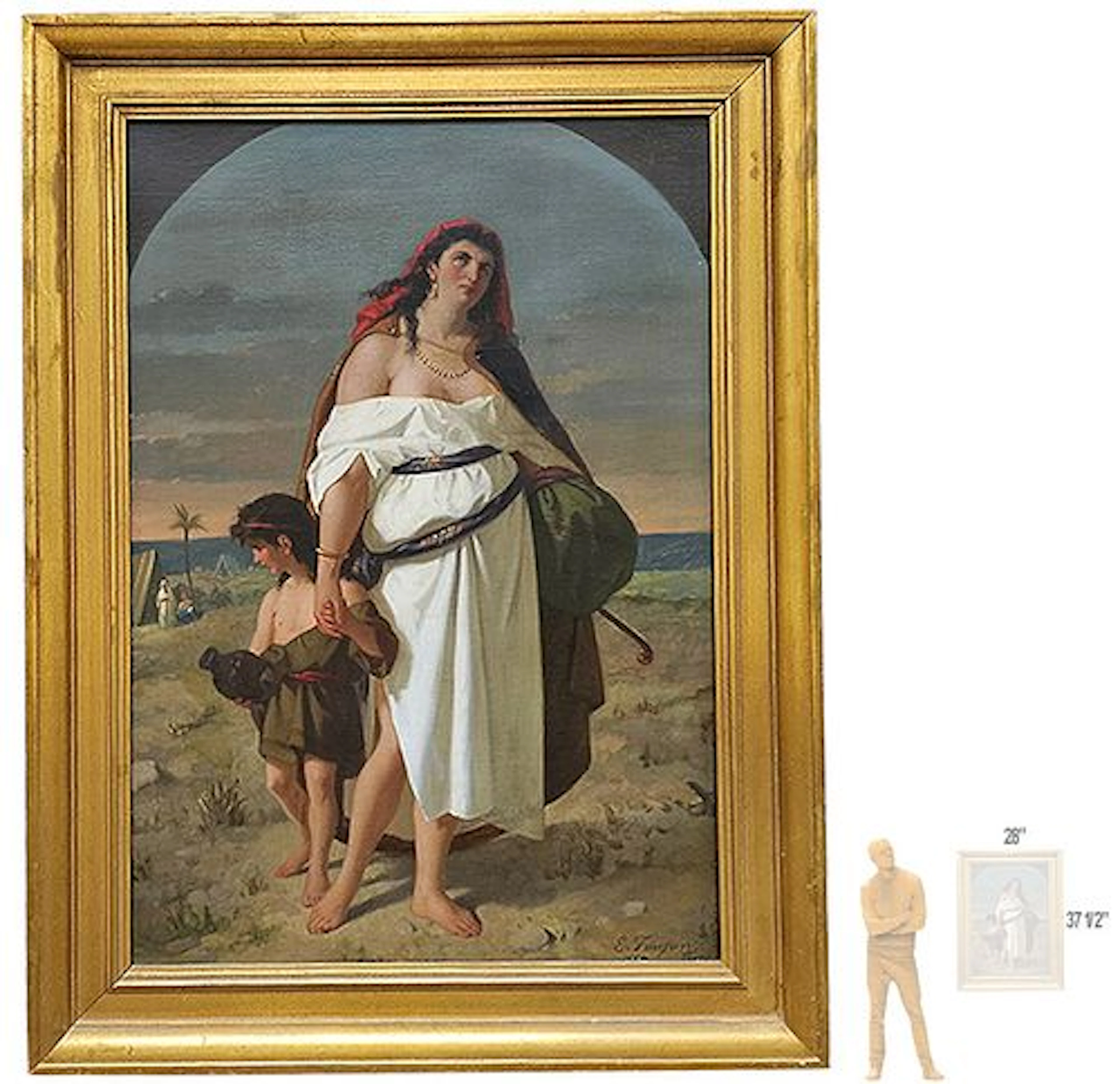 Italian Enrico Alessandro Fanfani (1824-1885) 'Hagar & Ishmael' Oil
