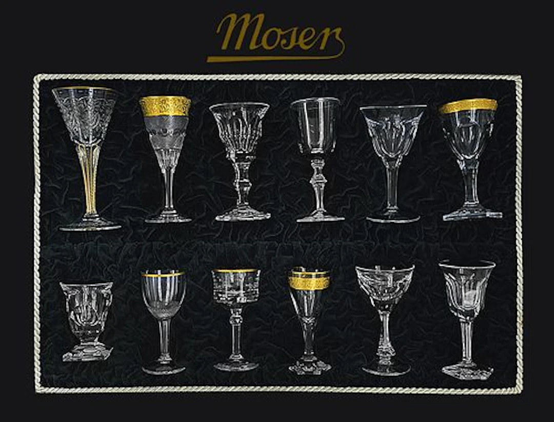 Early 20th C. Moser Crystal Liqueur Glasses In Luxury Case, Twelve-Pieces