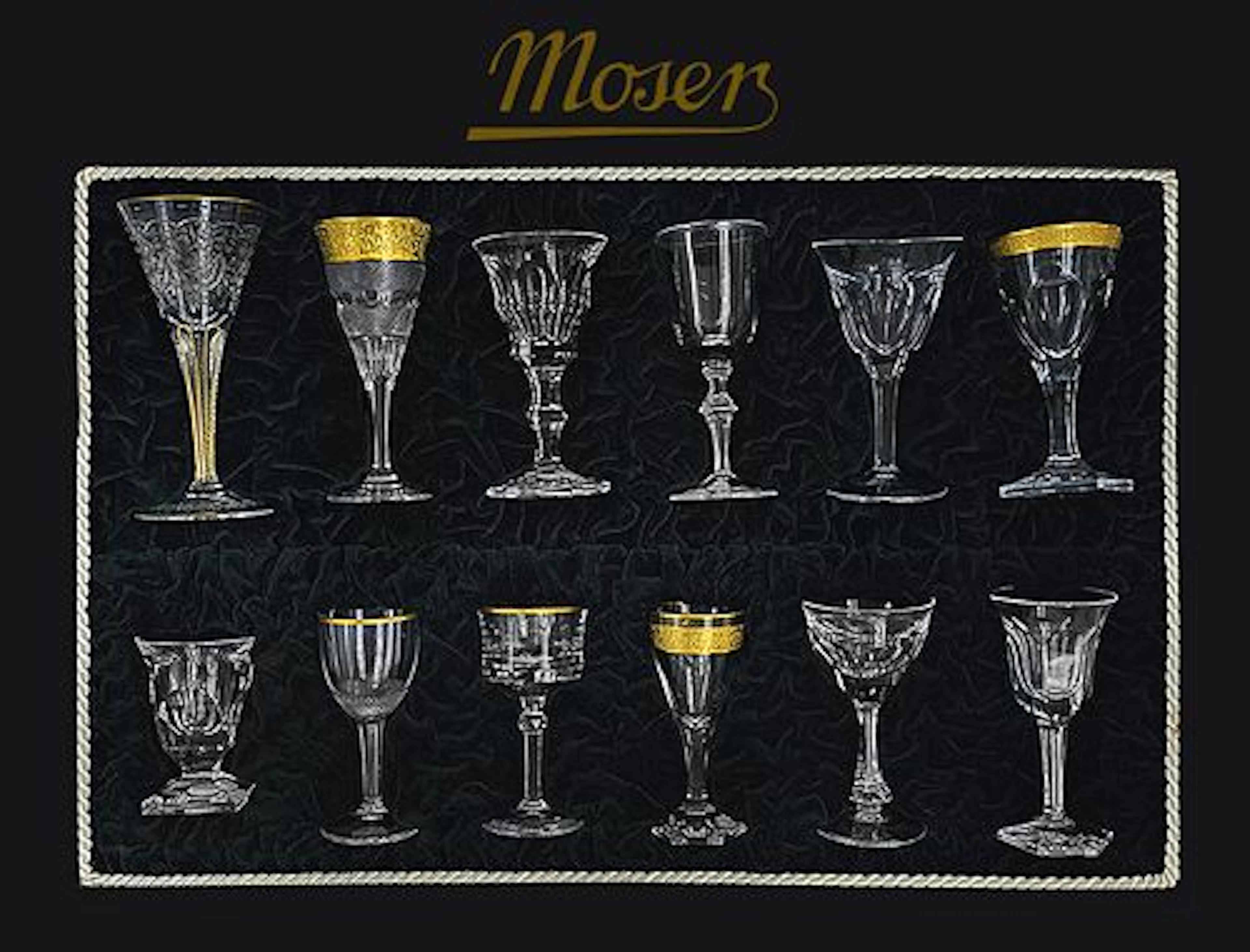 Early 20th C. Moser Crystal Liqueur Glasses In Luxury Case, Twelve-Pieces