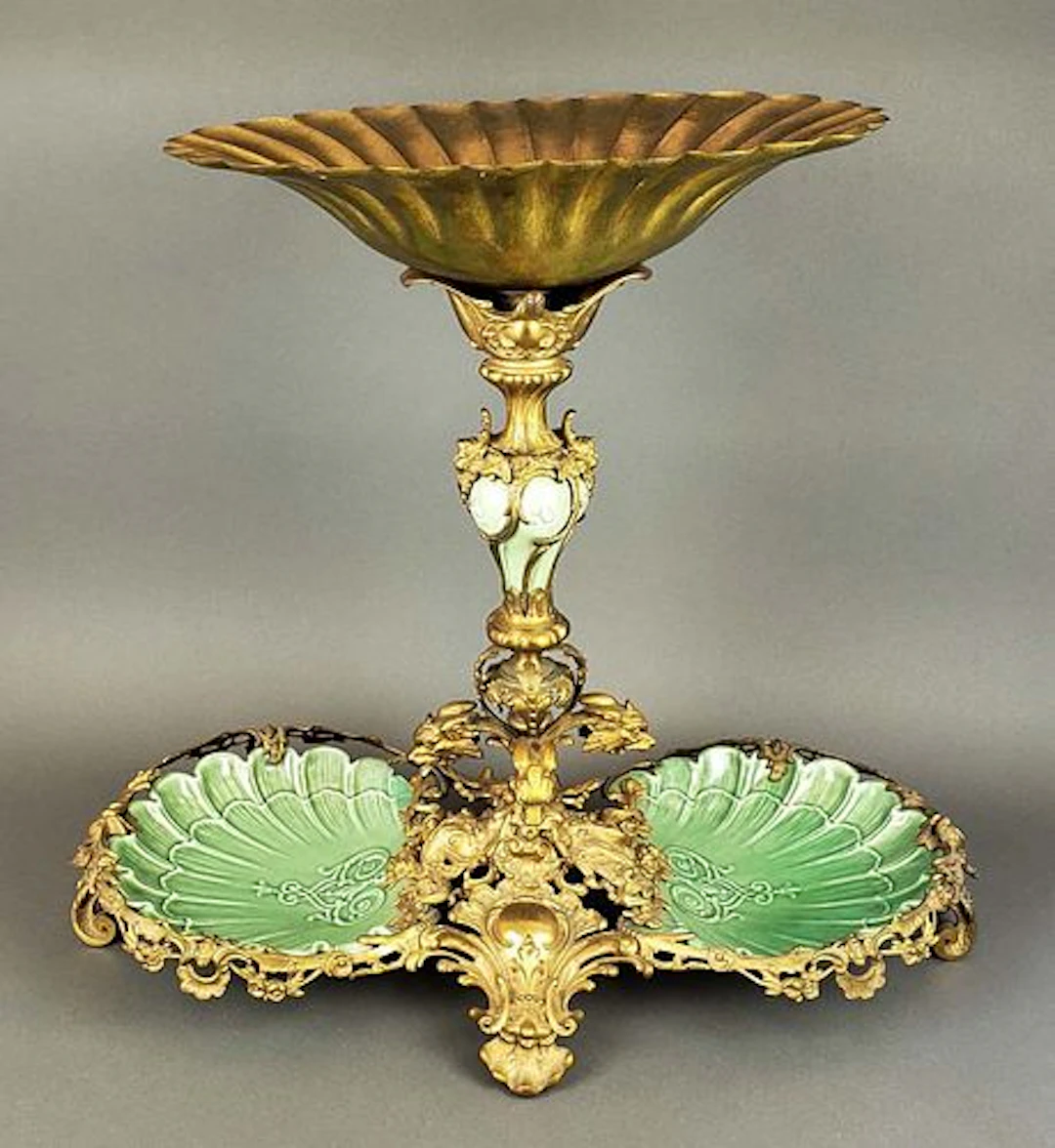 Large Dirk Van Erp Bronze & Porcelain Centerpiece