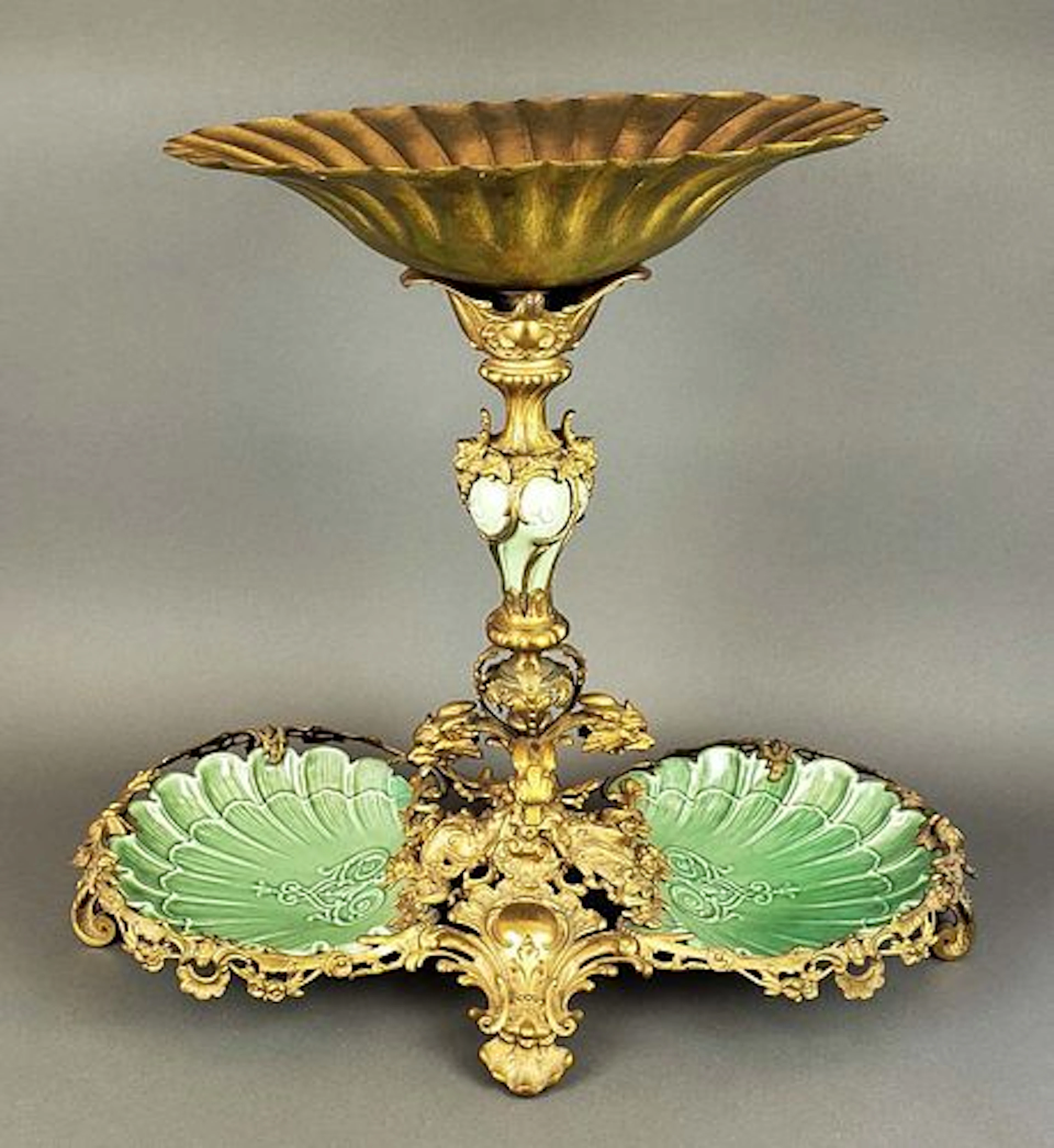 Large Dirk Van Erp Bronze & Porcelain Centerpiece