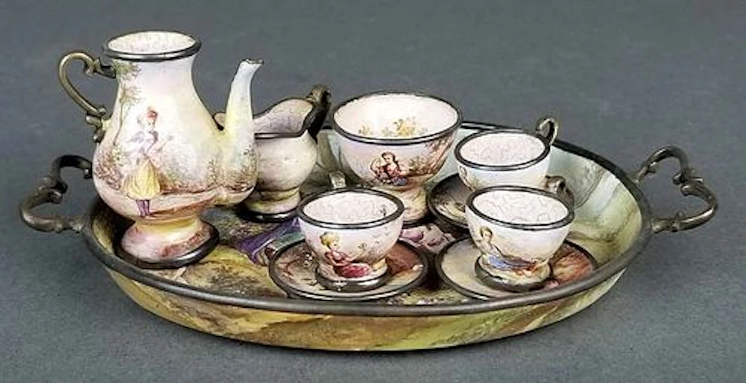 Austrian Viennese Enamel on Silver Teaset, 19th C.