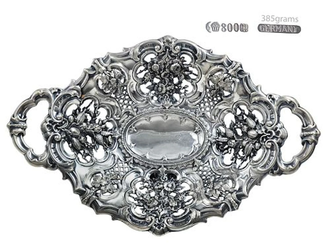 19th C. German .800 Silver(385g) Floral Centerpiece / Basket