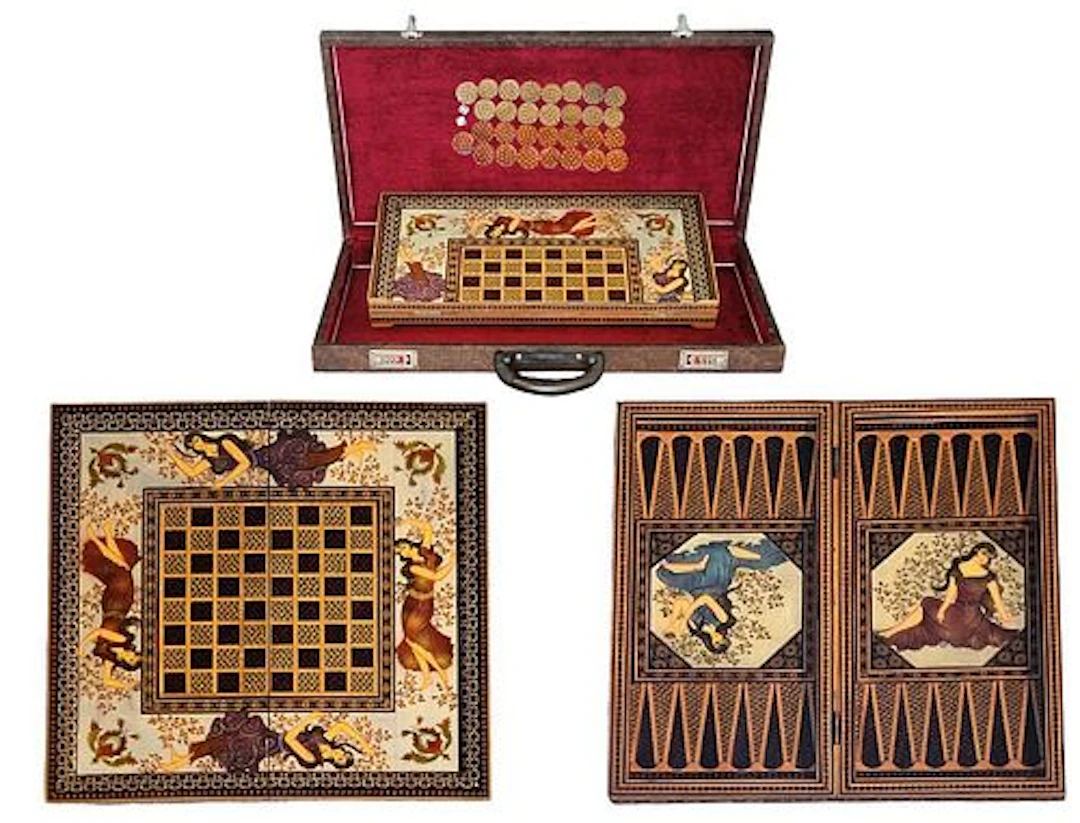Persian Hand Painted Isfahan Khatam Backgammon Set
