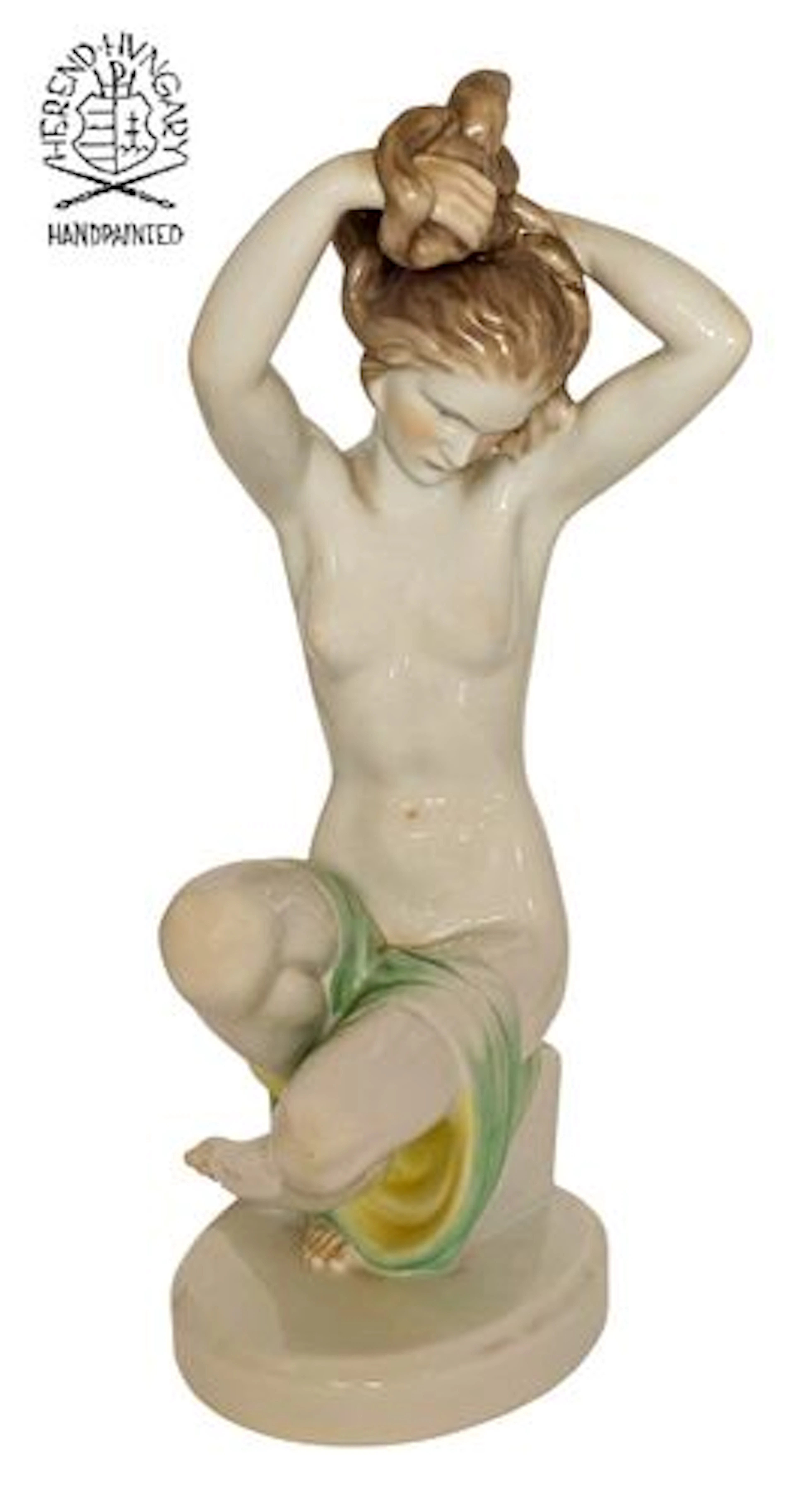 Large Vintage Hand-painted Herend Hungary Figurine 'Girl In Bath' Circa 1960's