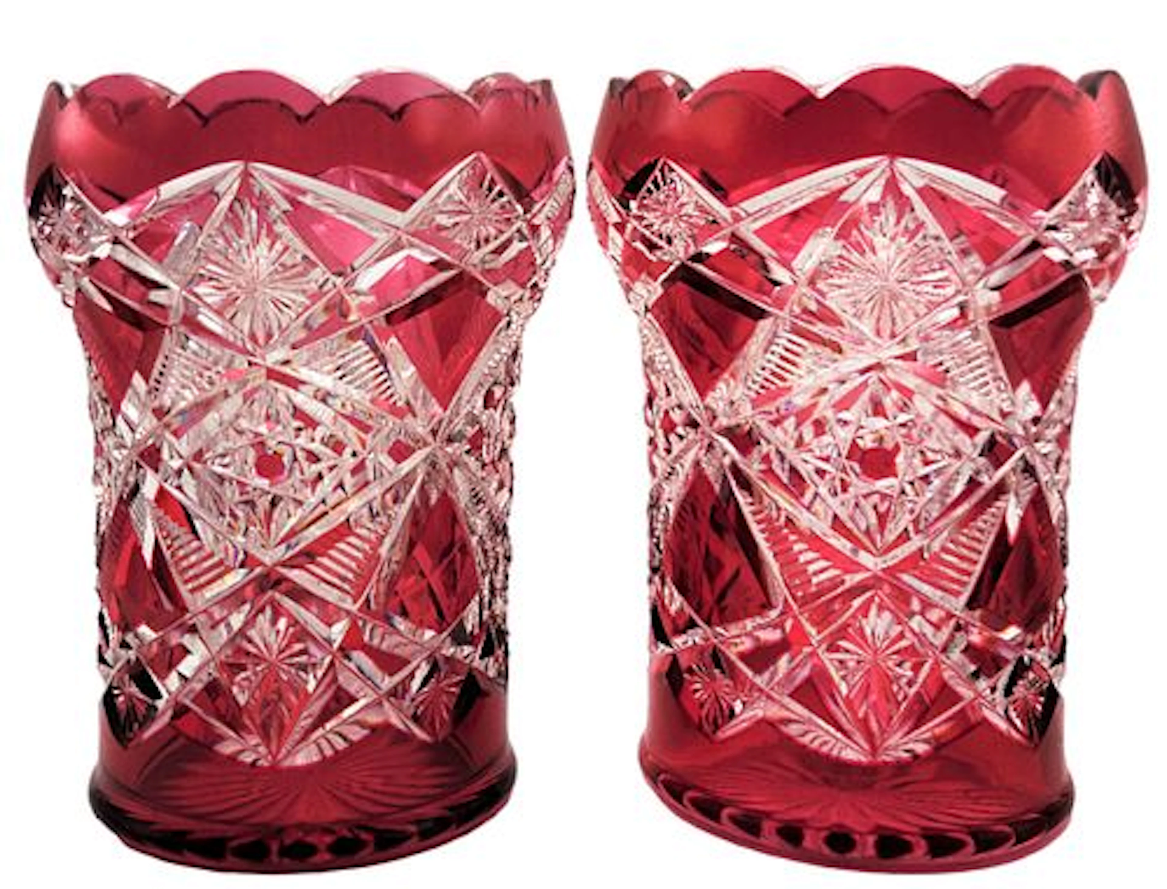 Pair Of 19th C. Bohemian Diamond Cut Vases