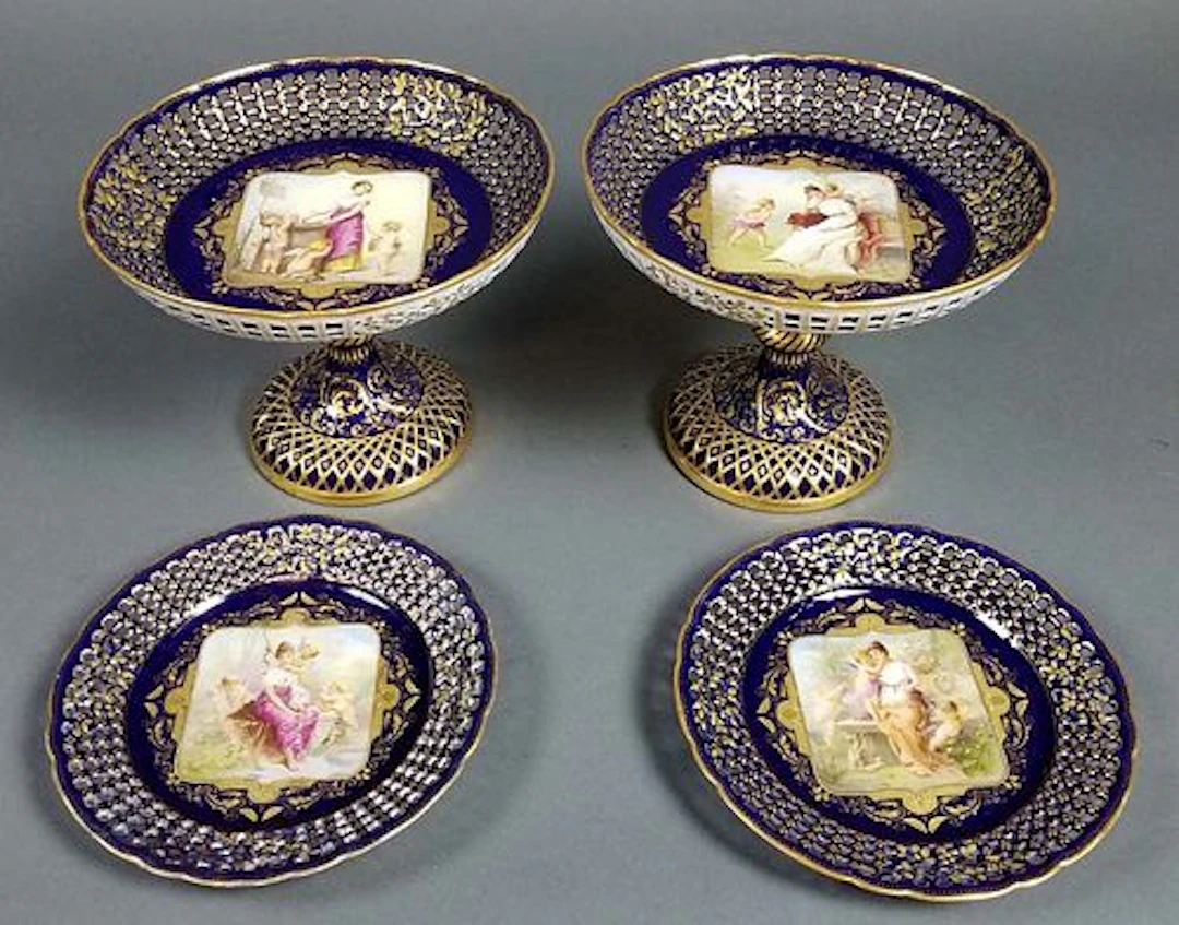 Set of Late 19th C. Royal Vienna Reticulated Tazzas and