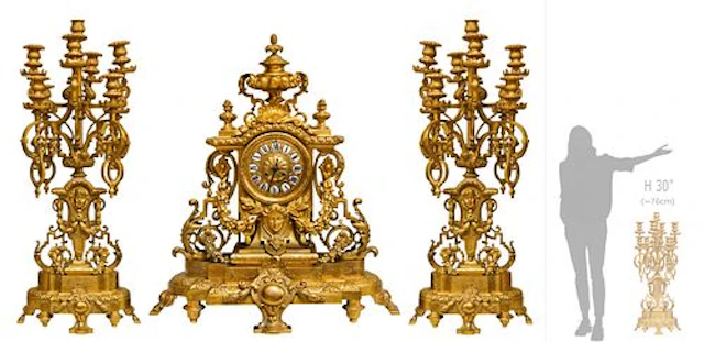 19th C. French Napoleon III Gilt Bronze Figurine With Multi-Branch Mentel Clock