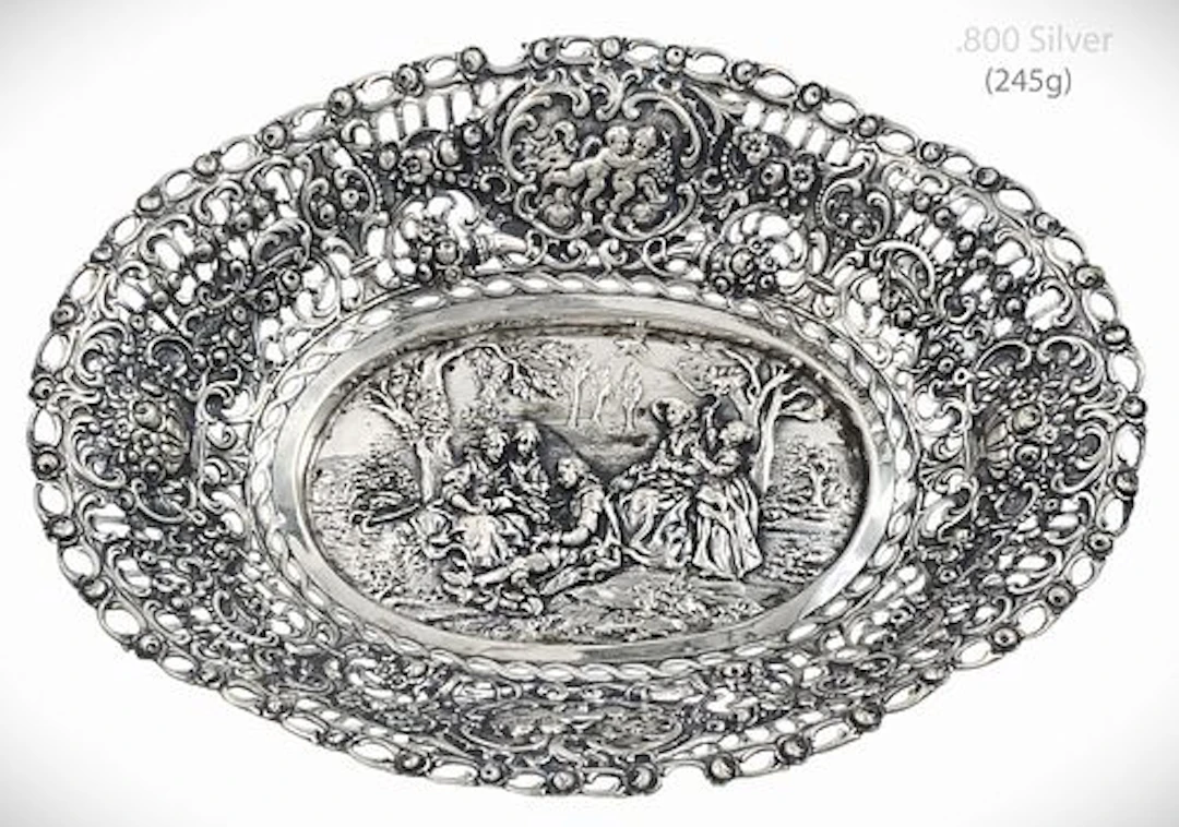 19th C. German .800 Silver(245g) Candy Bowl / Basket