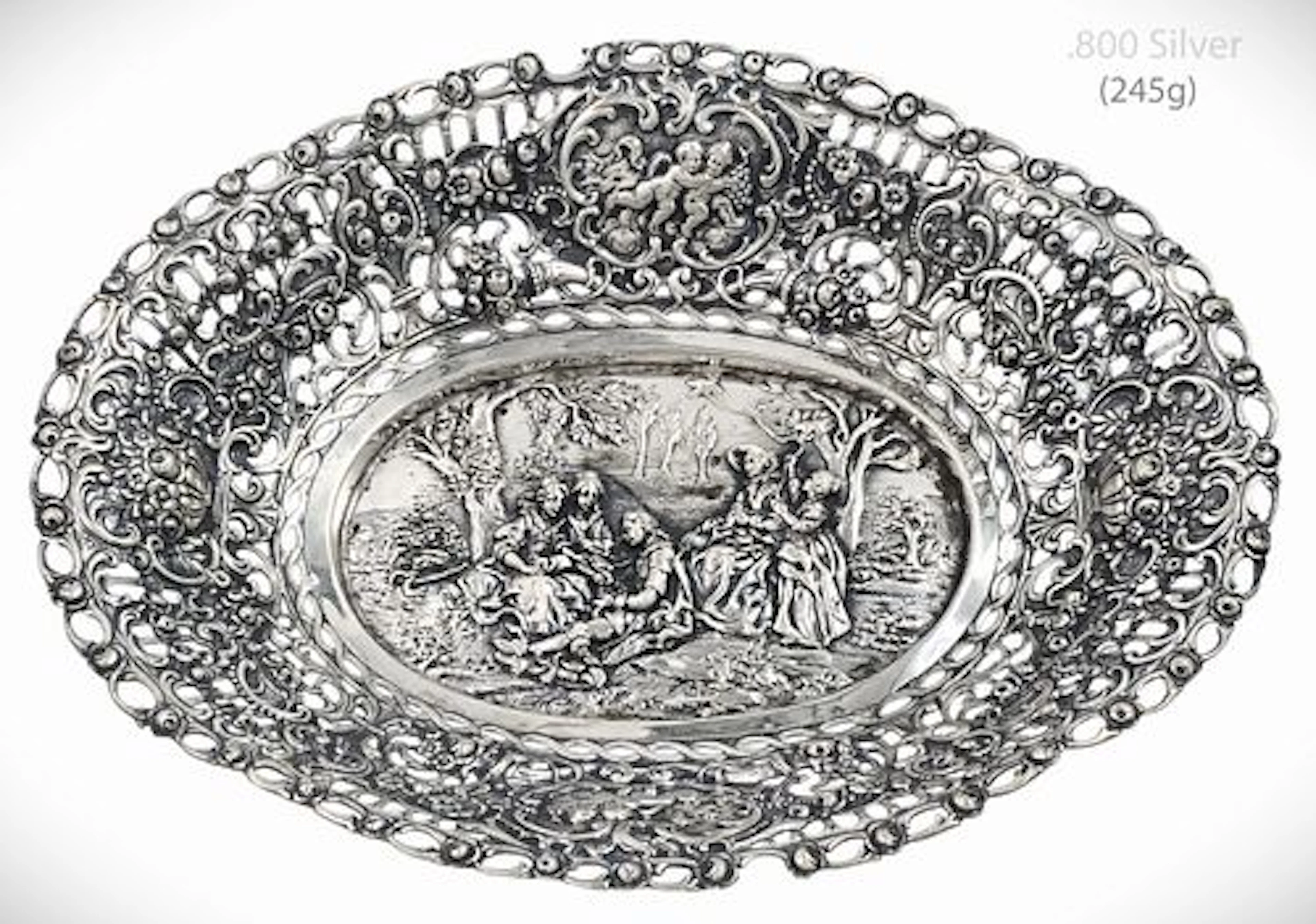 19th C. German .800 Silver(245g) Candy Bowl / Basket