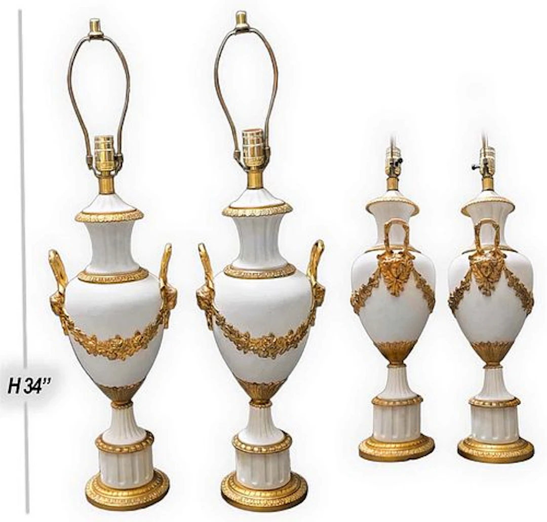 19th C. French Figural Biscuit Mounted Figural Bronze Vases Lamp Urns