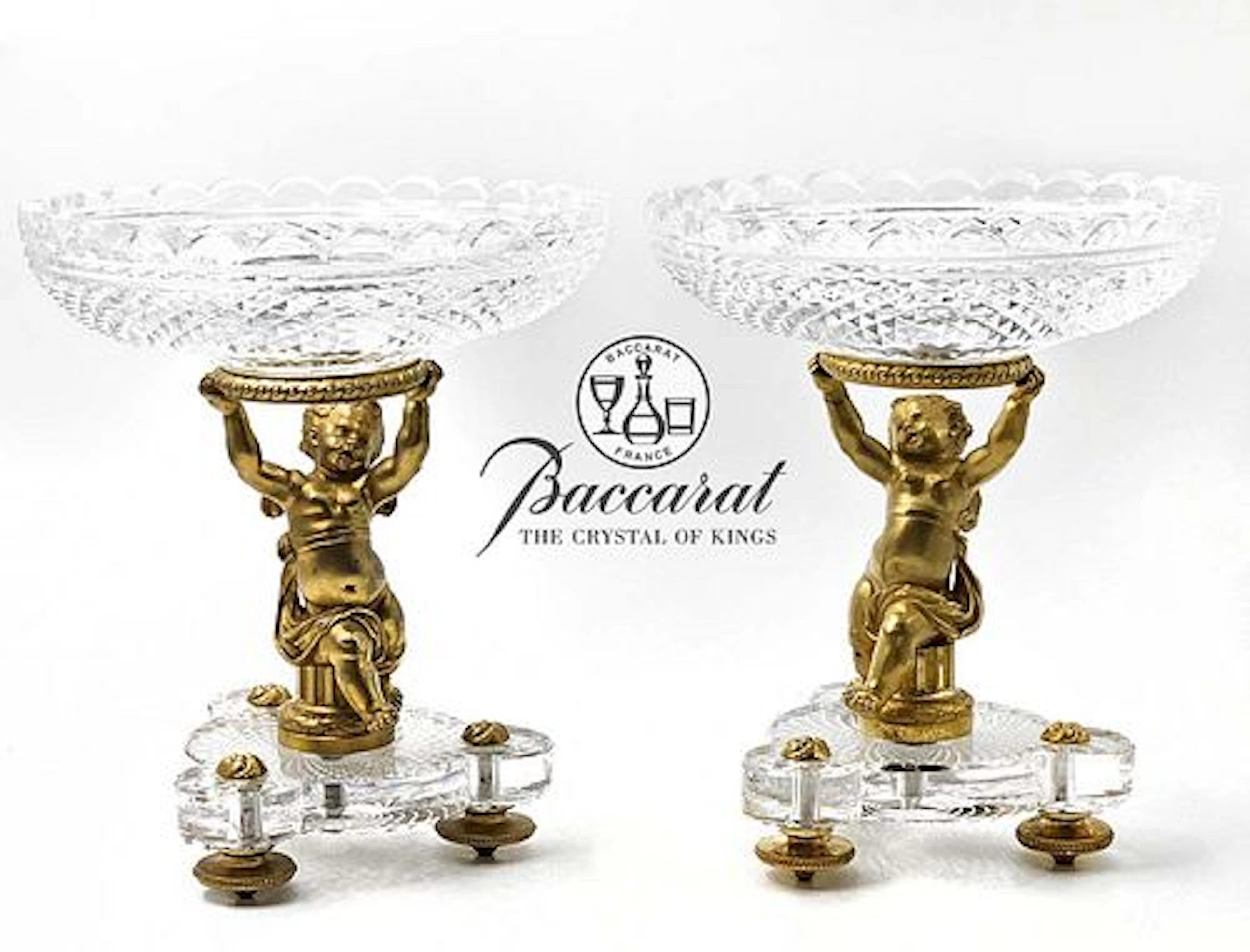 Pair Of 19th C. French Gilt Baccarat Figural Bronze With Baccarat