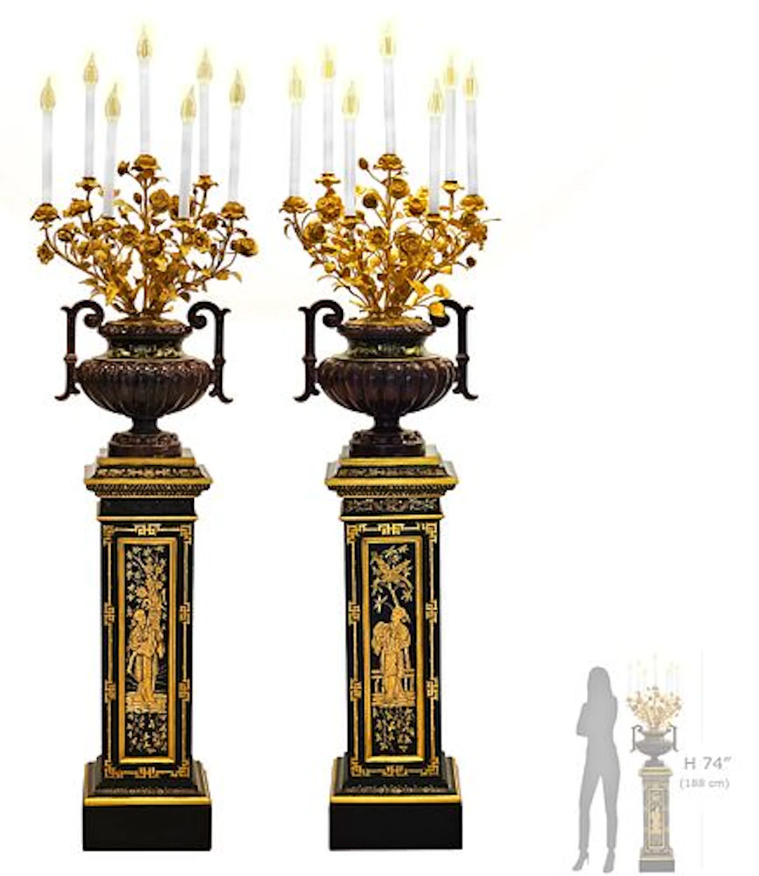 Pair Of Late 19th C. French Enameled Gilt Bronze Candelabra Painted