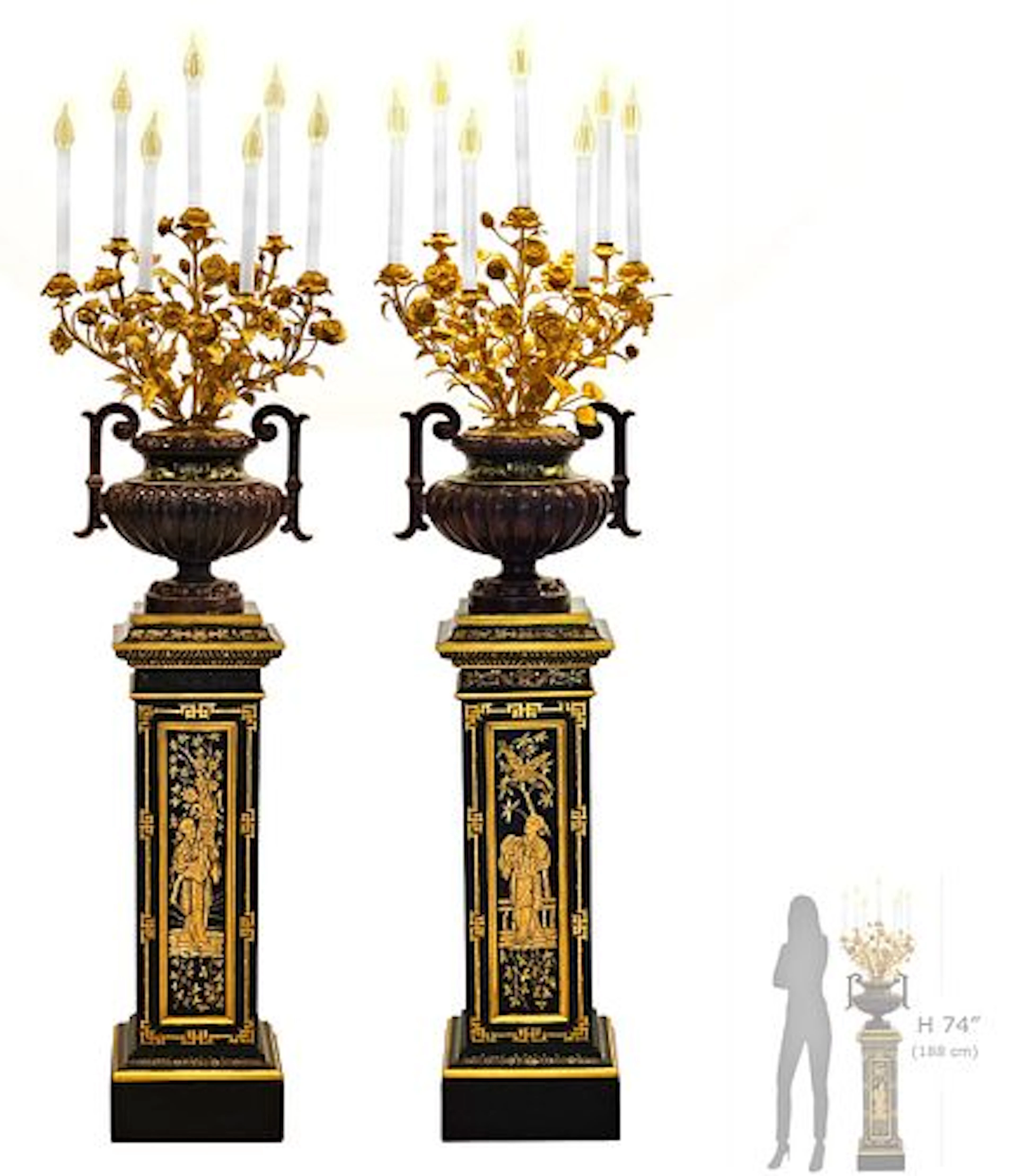 Pair Of Late 19th C. French Enameled Gilt Bronze Candelabra Painted