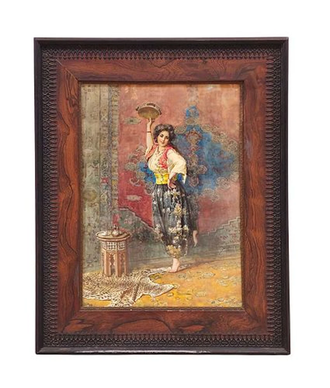 19th C. French Watercolor Orientalist Portrait Painting Signed By