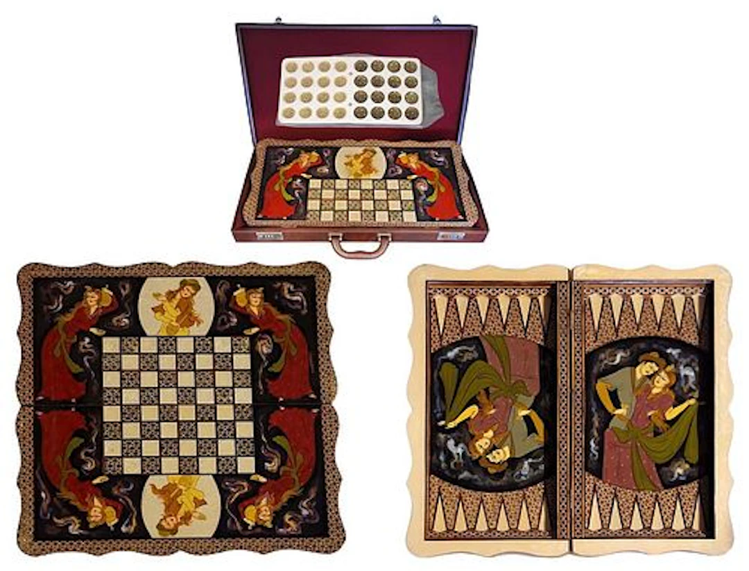 Persian Hand Painted Isfahan Khatam Backgammon Set