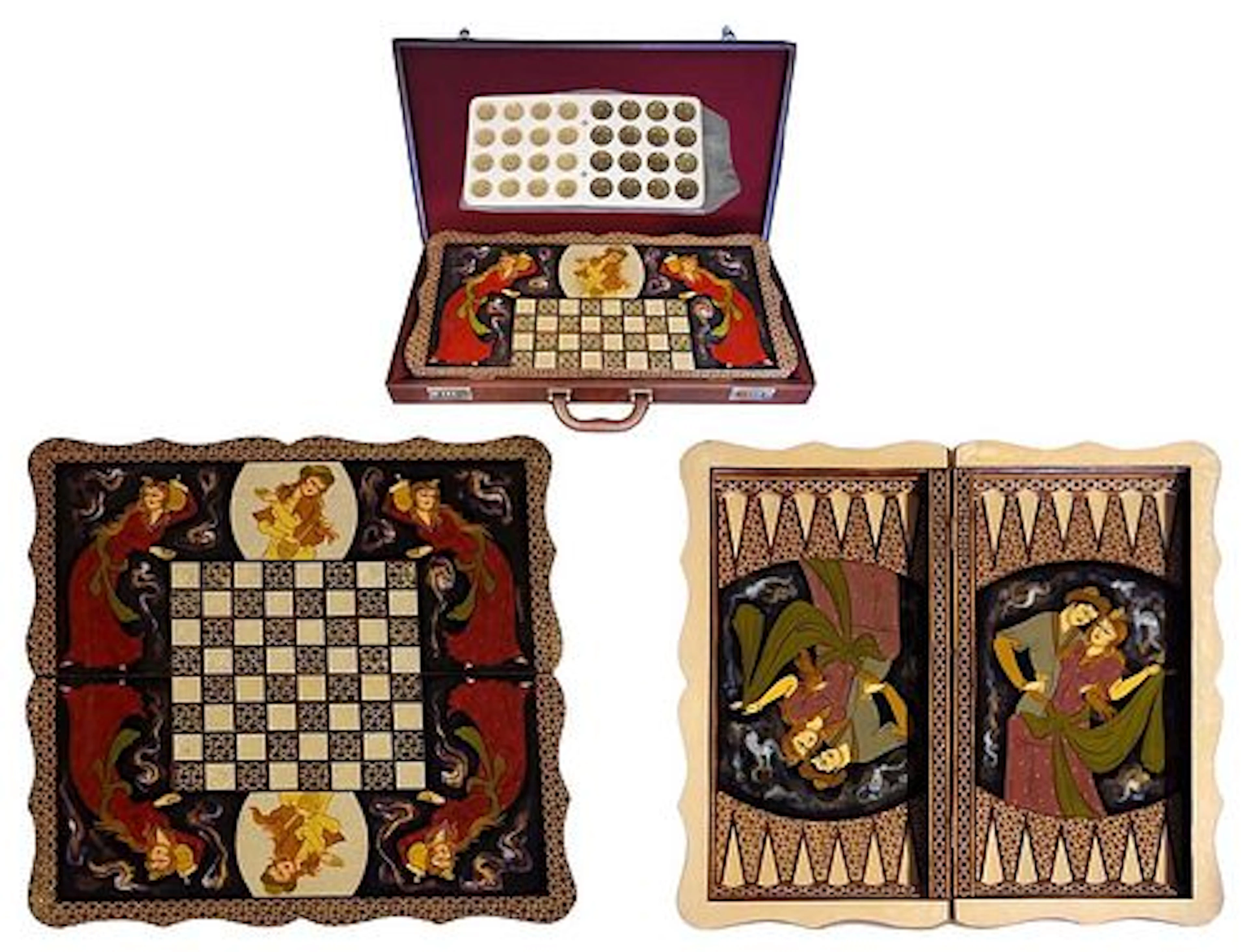 Persian Hand Painted Isfahan Khatam Backgammon Set
