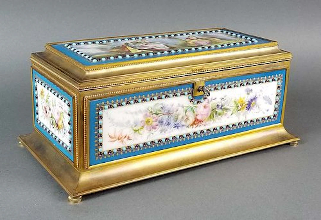 Large Sevres Porcelain and Bronze Jeweled Jewelry Box