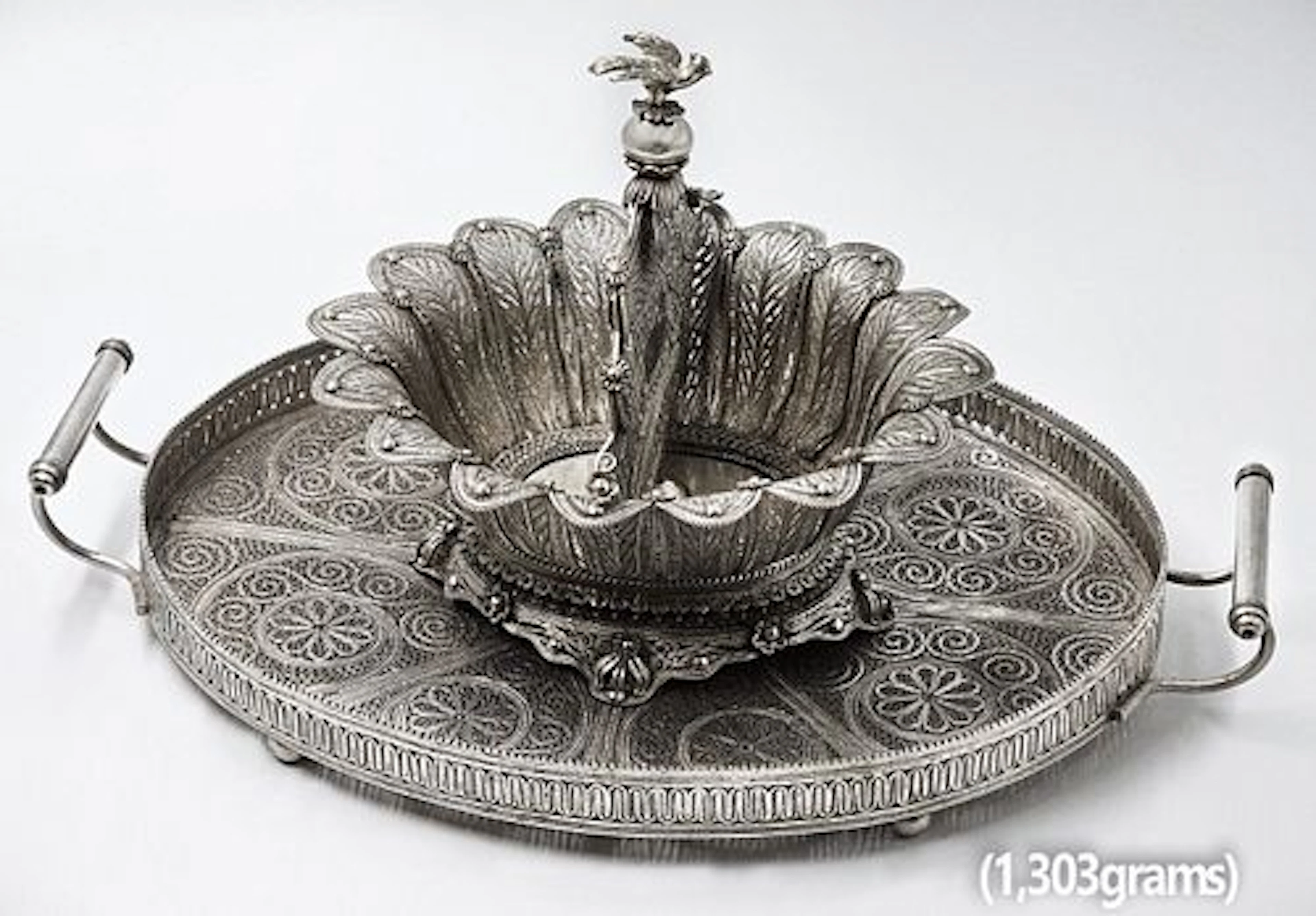 19th C. Ottoman Silver (1,303g) Filigree Centerpiece