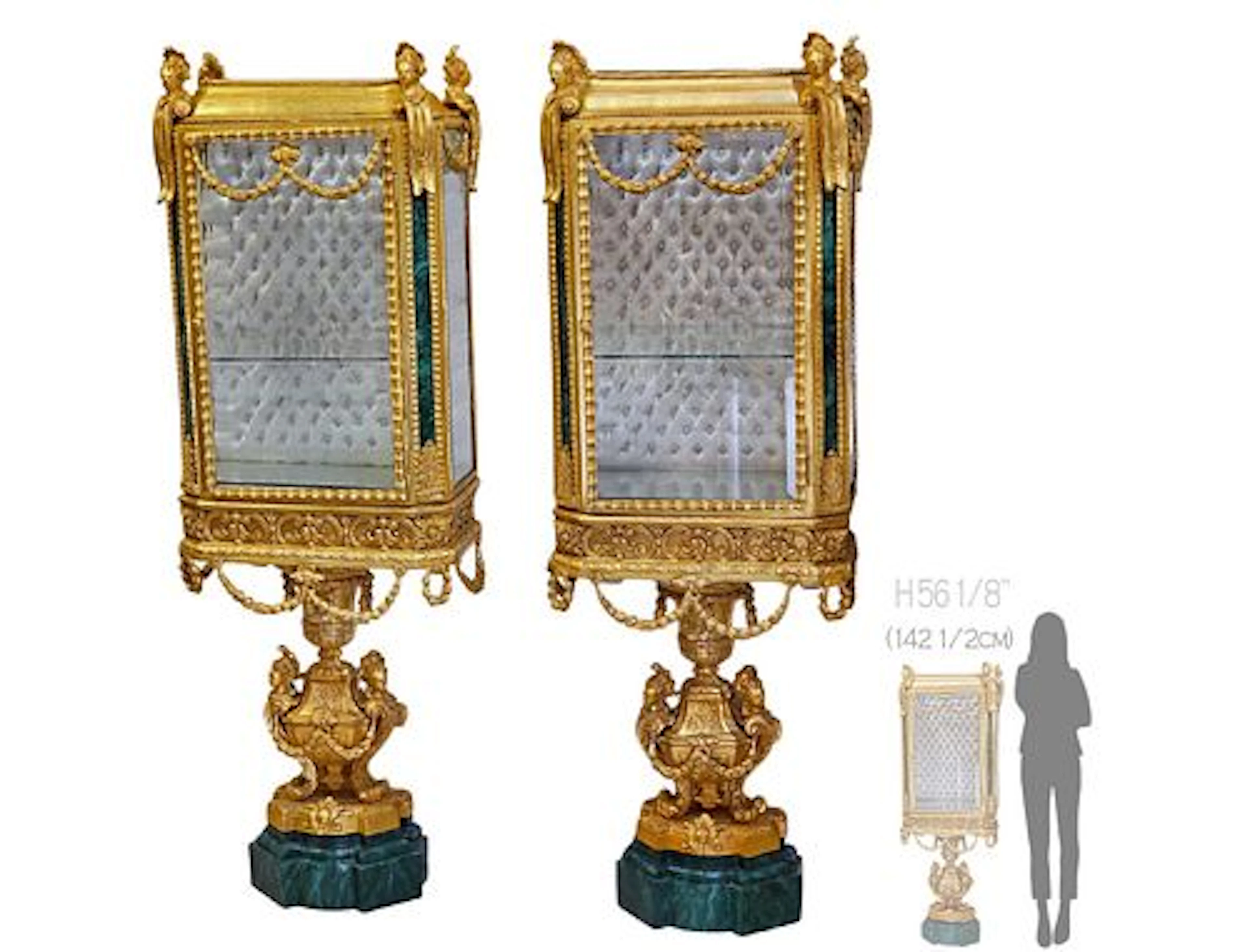 Pair Of 19th C. French Mounted Malachite Vitrines