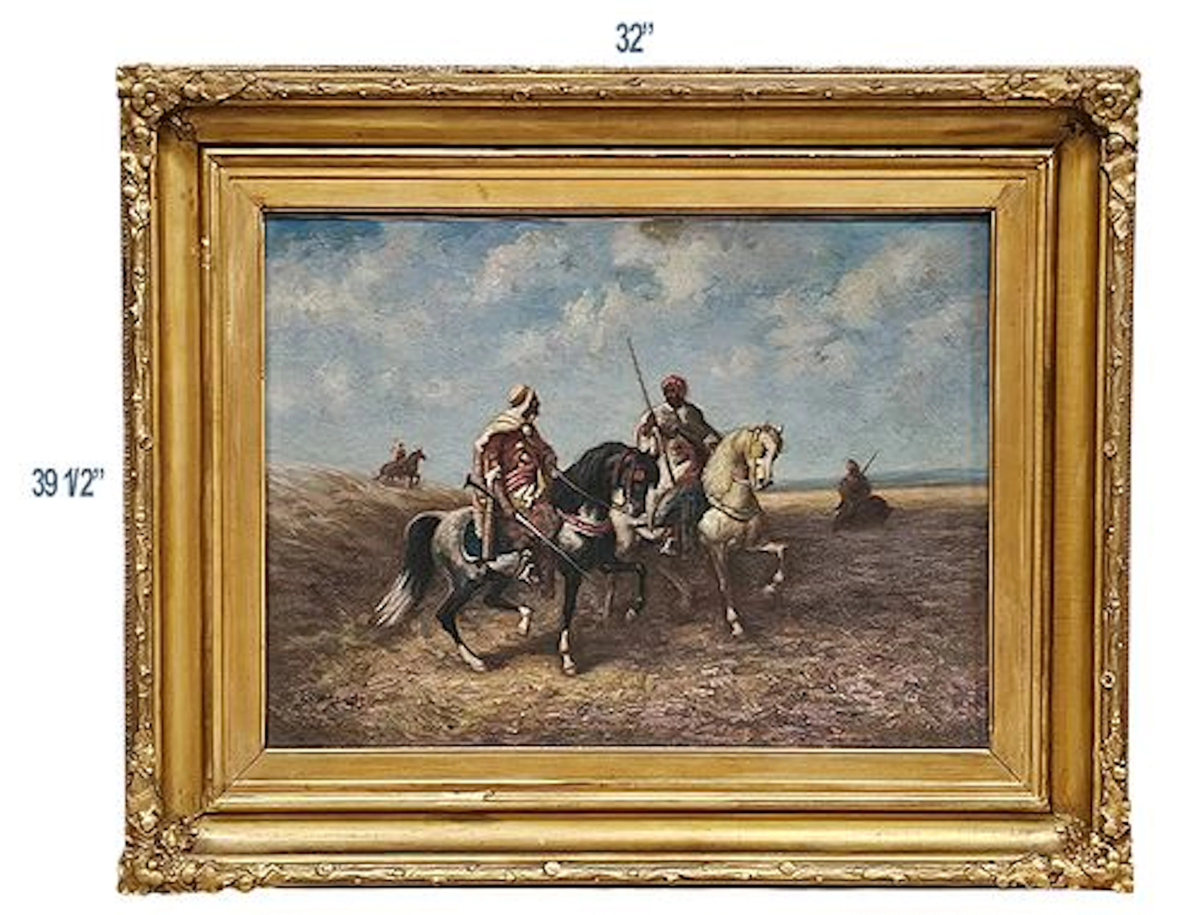 19th C. Arabian Battle Scene Oil On Canvas, Signed By Artist (Left
